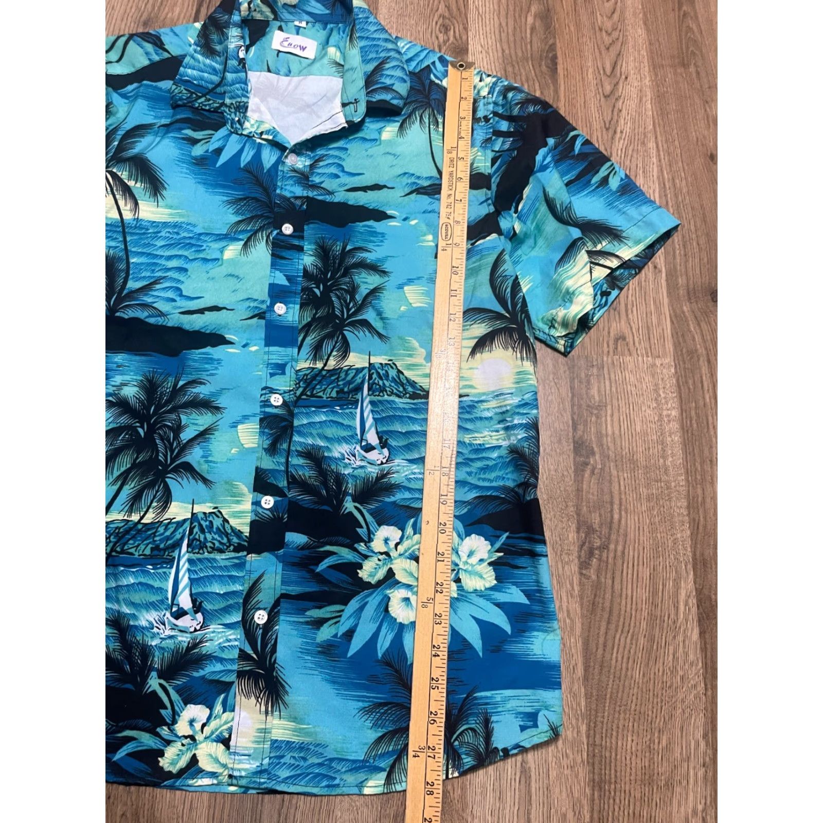 Vintage Enow Shirt, Men's Medium, Button-Up, Hawaiian, Short Sleeve, Casual, Blue, Green, Black, Regular Fit, Fall Spring Summer, Mens Size US M / EU 48-50 / 2 - 7 Thumbnail