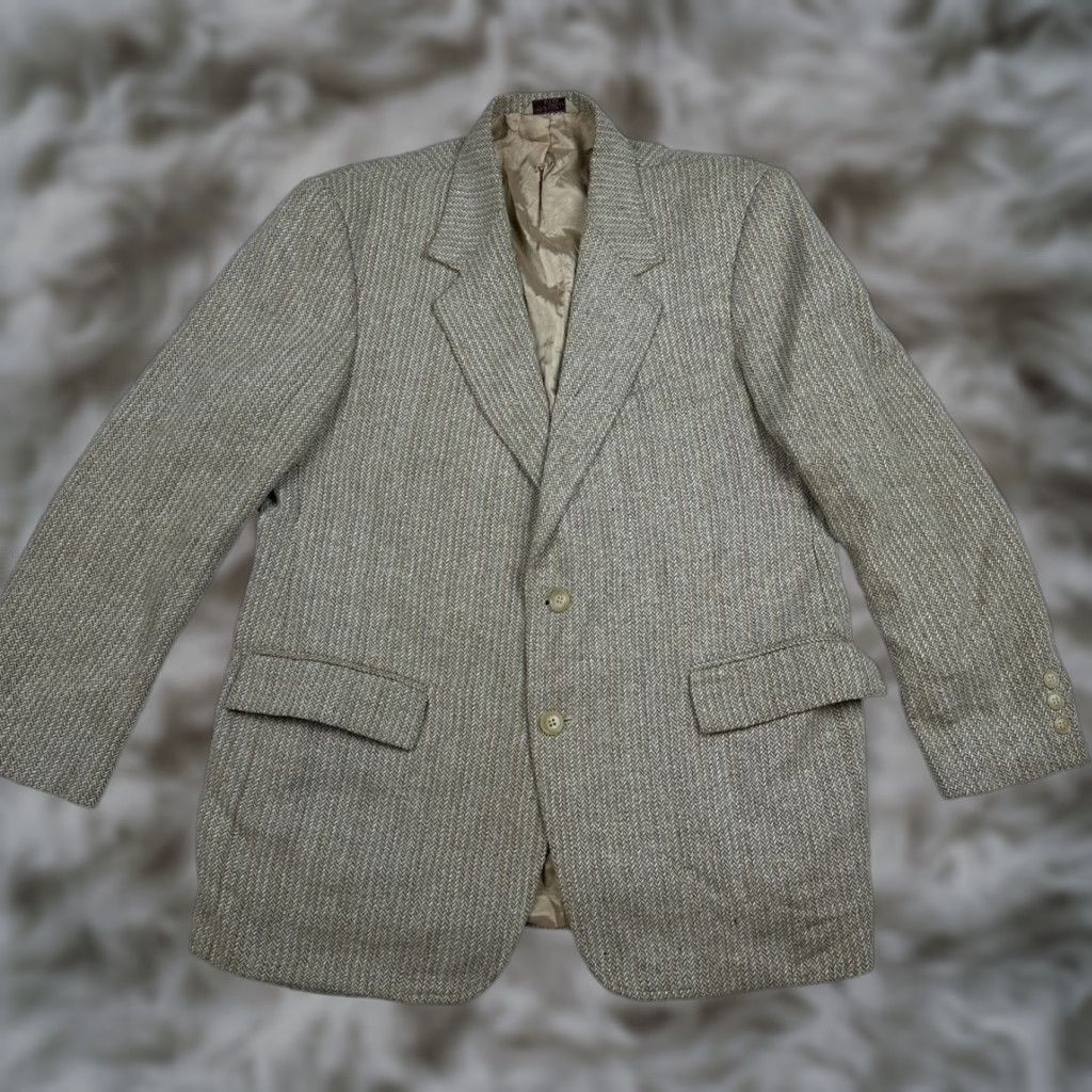 VTG Arnold Palmer Blazer Men Tweed 2-Button Brown Herringbone 43R Wool Front Notch Lapel Buttoned Single-Breasted Jeans? No.