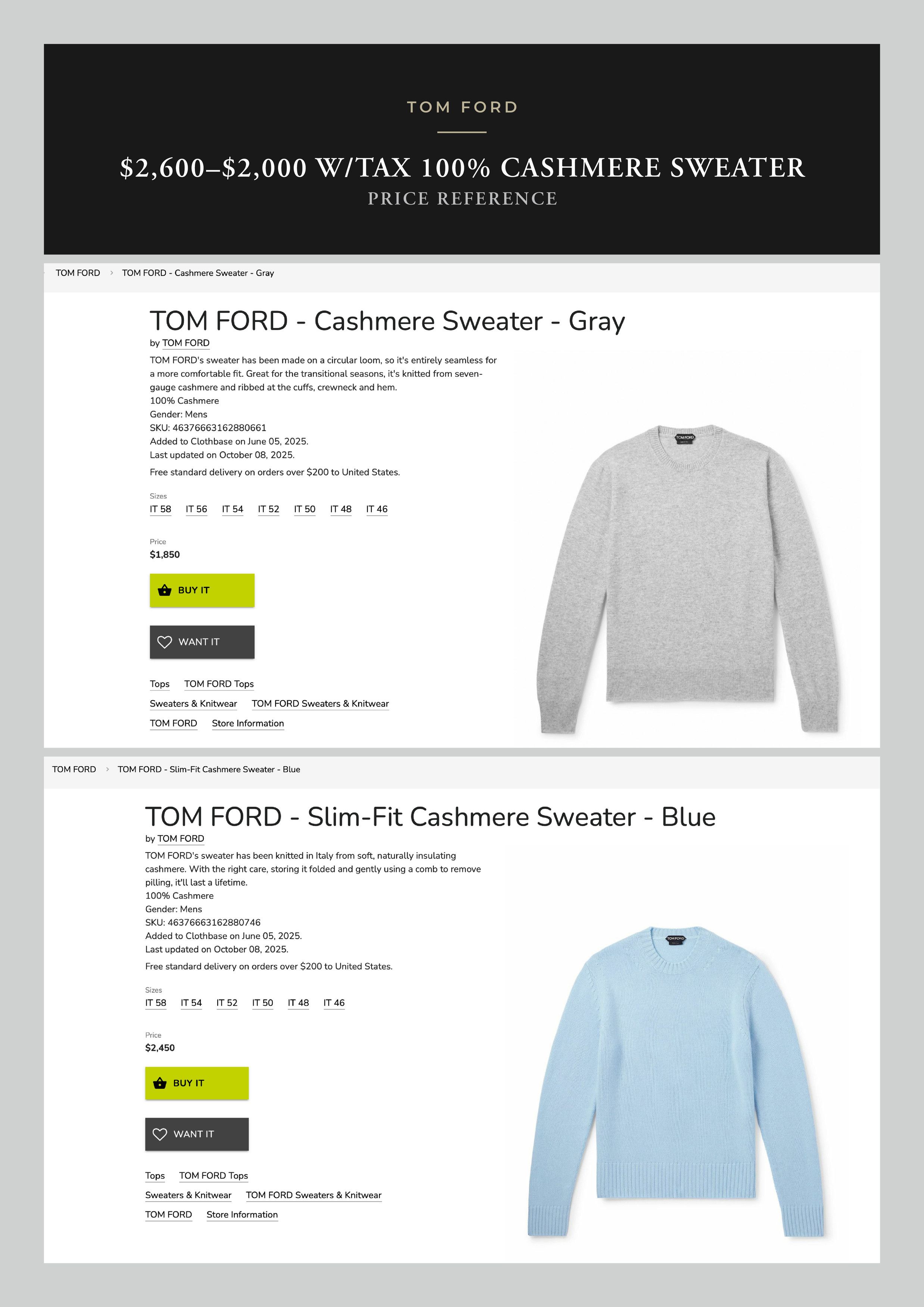 Tom Ford Best Dressed $2,000 w/tax TOM FORD 100% Cashmere Crewneck Size US M / EU 48-50 / 2 - 6 Thumbnail