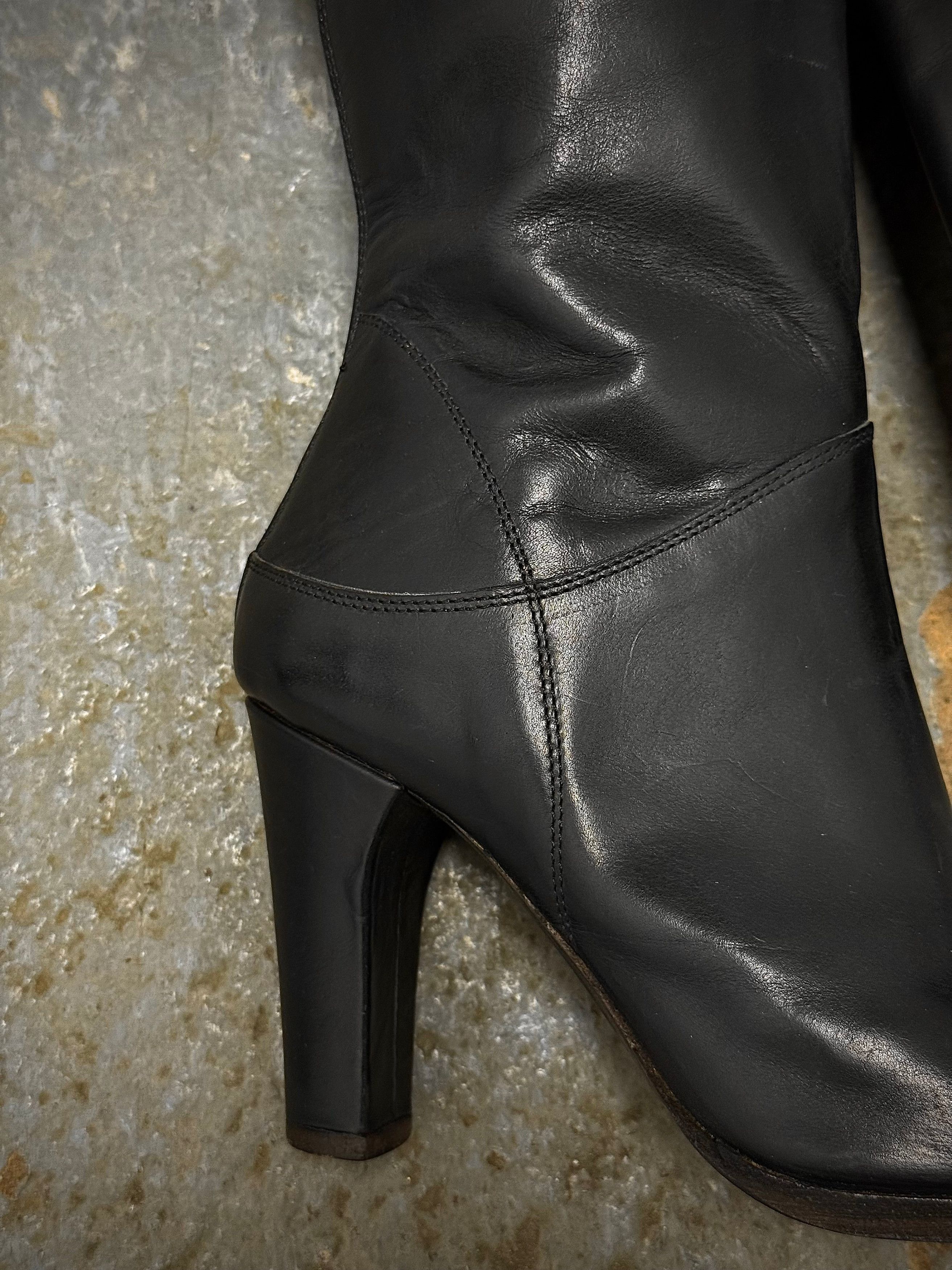Ma+ MA+ Black Leather Tall Back Zip Calf Boots Size US 5.5 / EU 38 - 3 Thumbnail