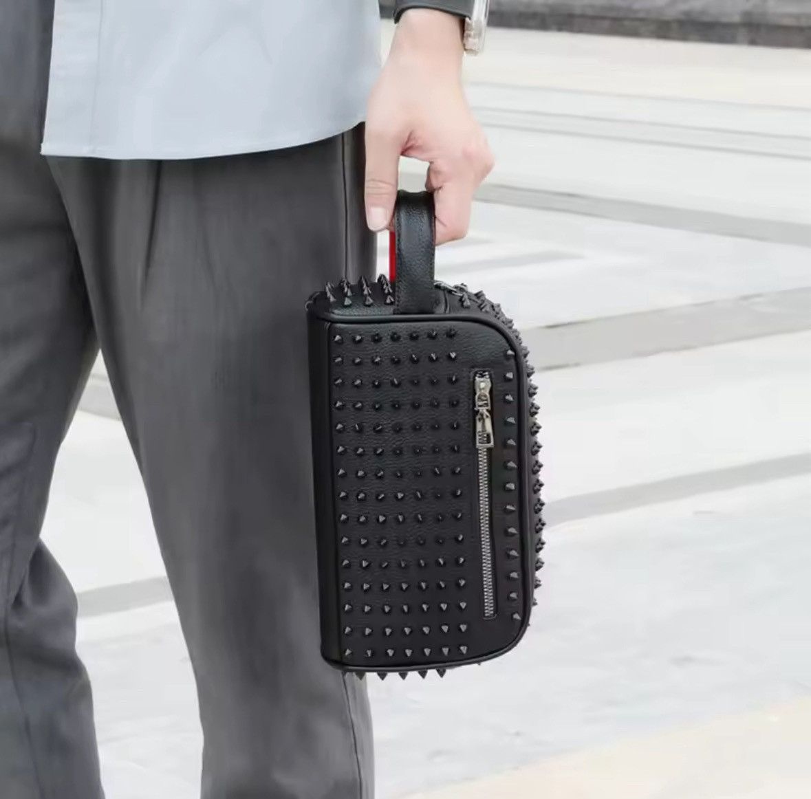 Vintage Fashion Rivet Design Men Bag High Quality PU Leather Clutch Size ONE SIZE - 3 Thumbnail