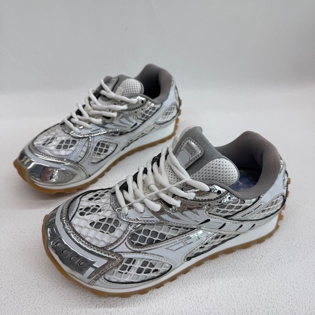 Bottega Veneta Bottega Veneta Silver Lowtop Sneakers us_5 Women Size US 5 / IT 35 - 1 Thumbnail
