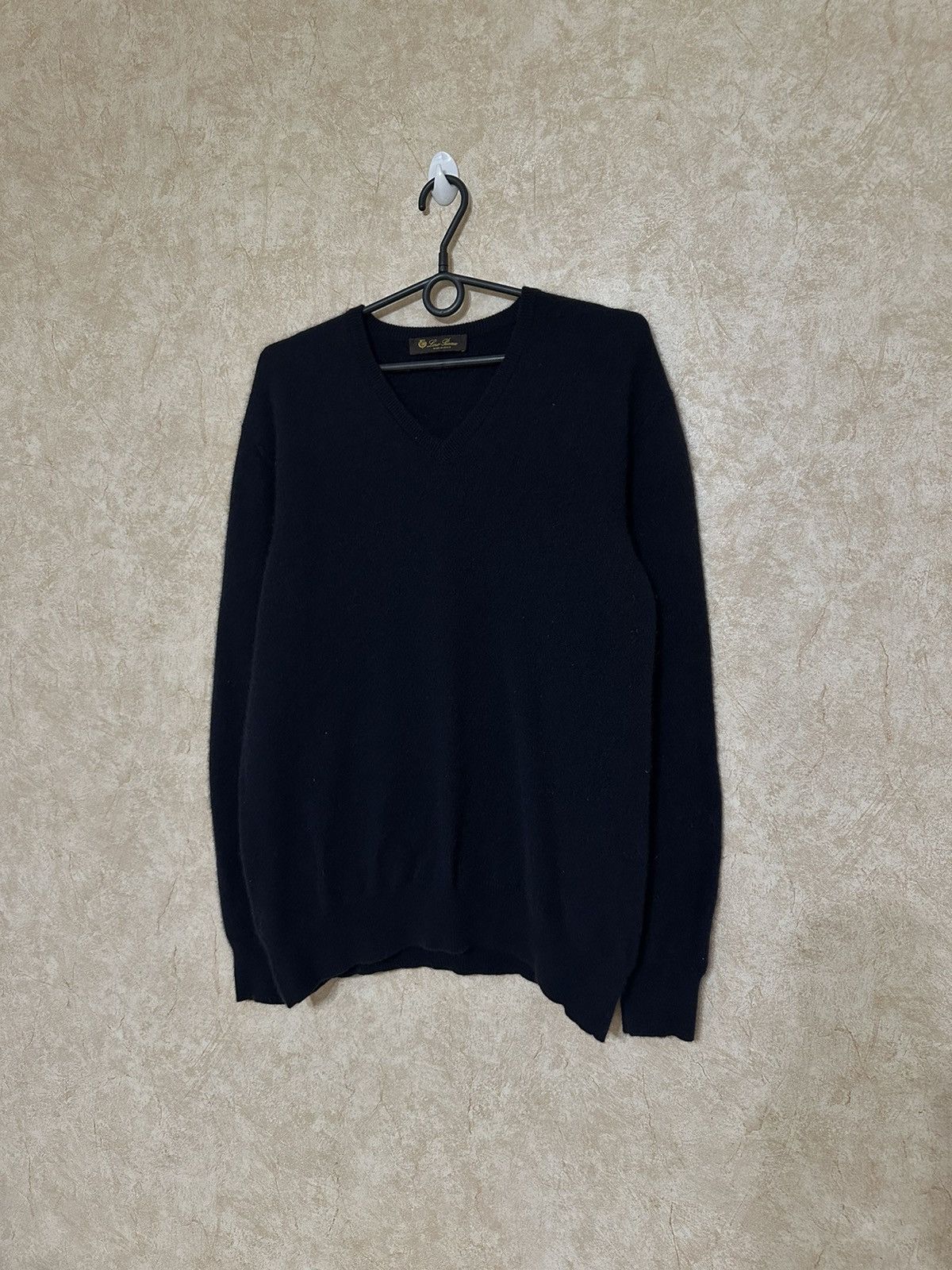 image of Mens Loro Piana Cashmere V-Neck Jumper 50 Medium Navy Blue