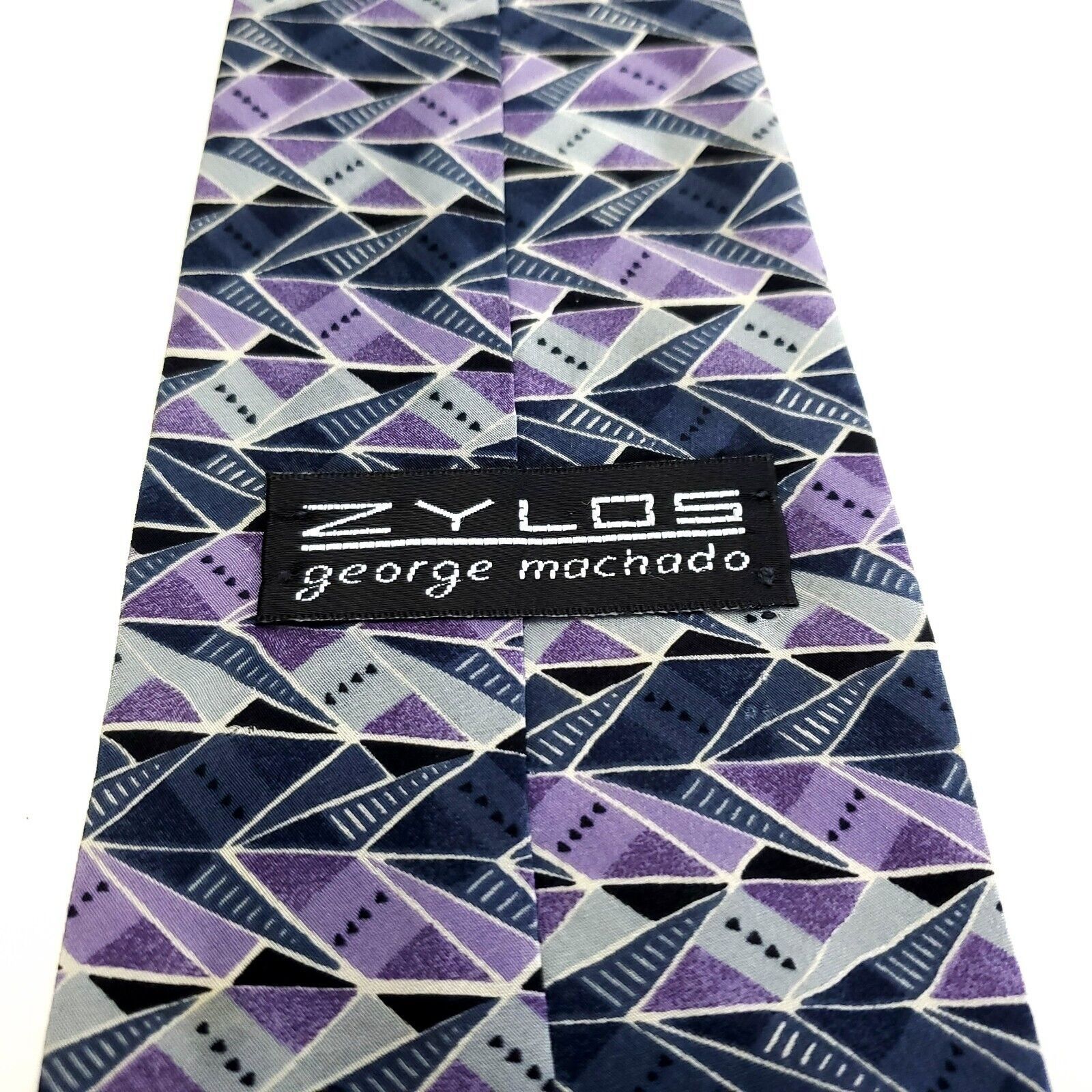 Vintage Zylos George Machado Gray Purple Abstract Short Wide Silk Ti Size ONE SIZE - 3 Thumbnail