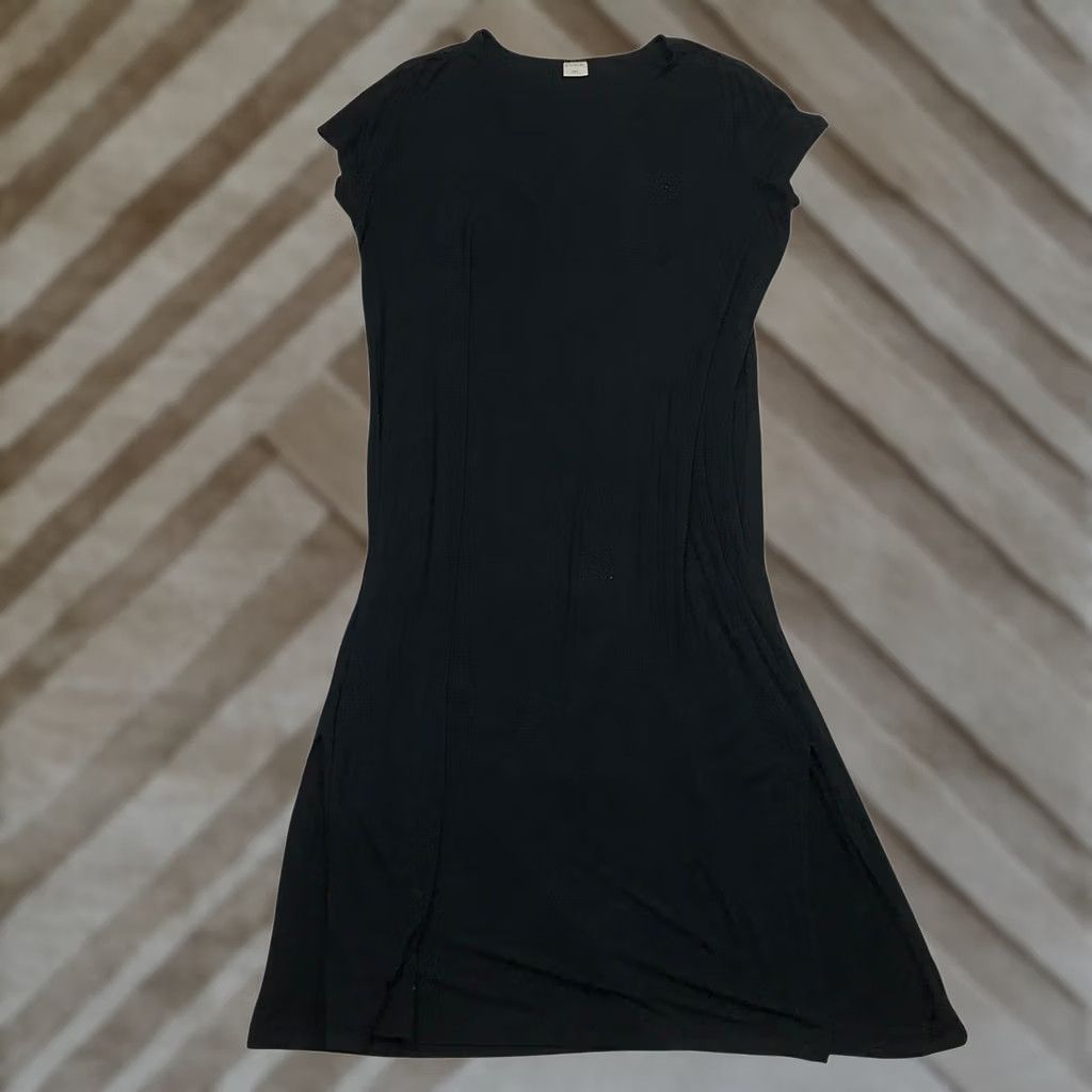 Vintage Soma Black V-Neck Short Sleeve Maxi Nightgown XXL Chest Pocket Rayon Stretch Size 40" / US 18 - 1 Thumbnail