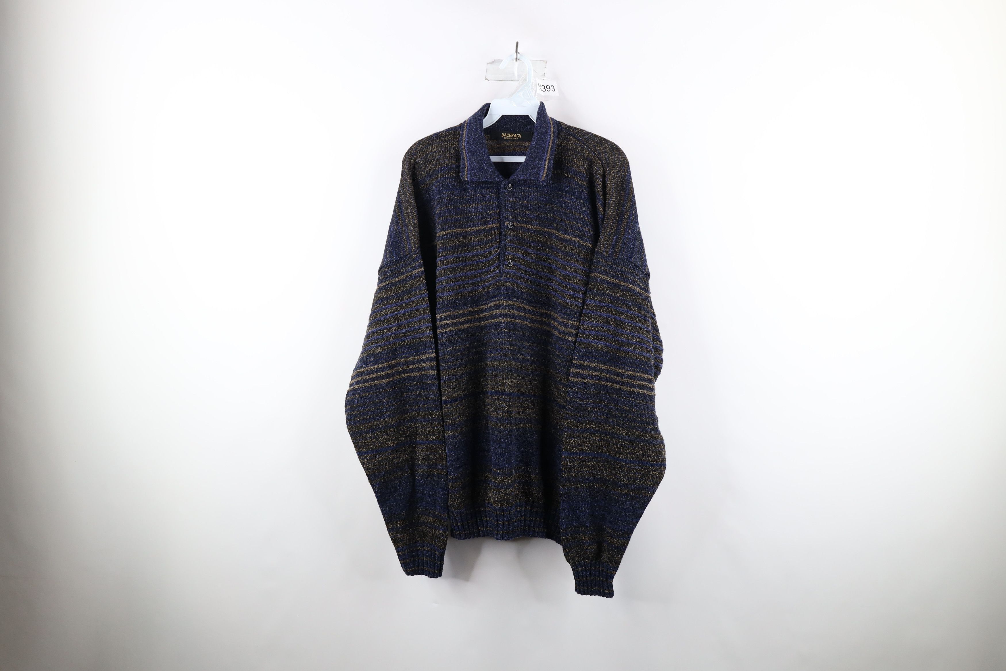 image of Vintage 90's Coogi Style Striped Wool Knit Collared Sweater, Men's (Size XL)