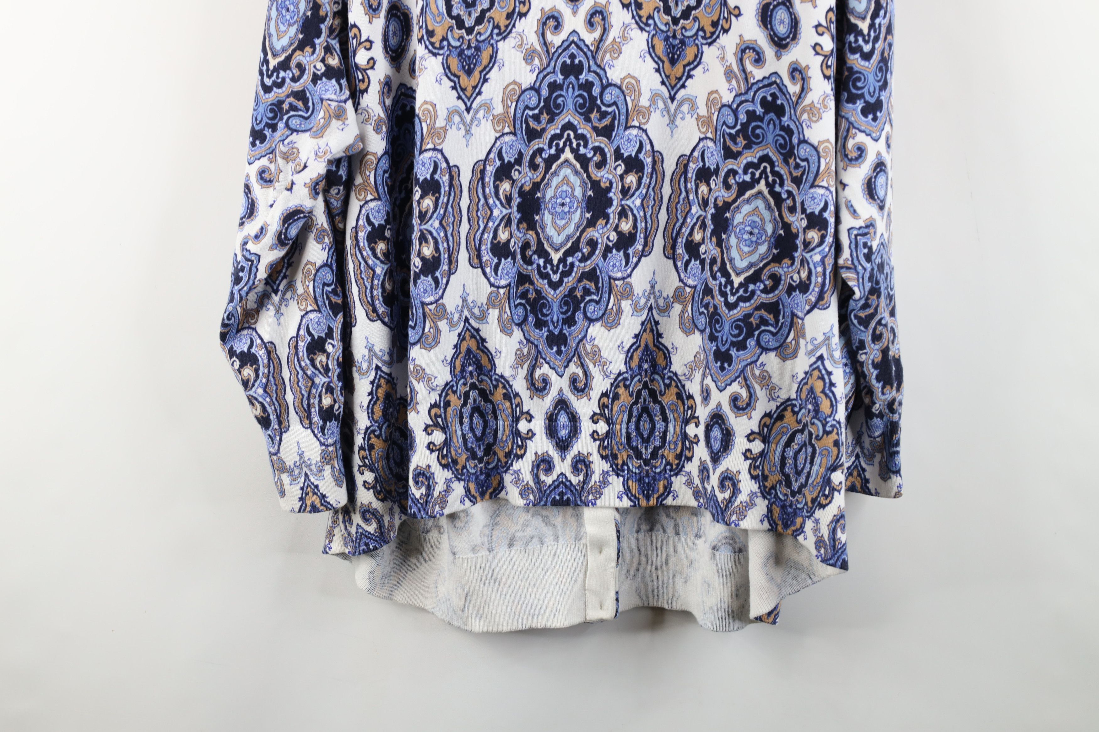 Lands' End × Vintage Vintage Lands End Paisley Geometric Knit Cardigan Sweater Size 3XL / US 20-22 - 12 Thumbnail