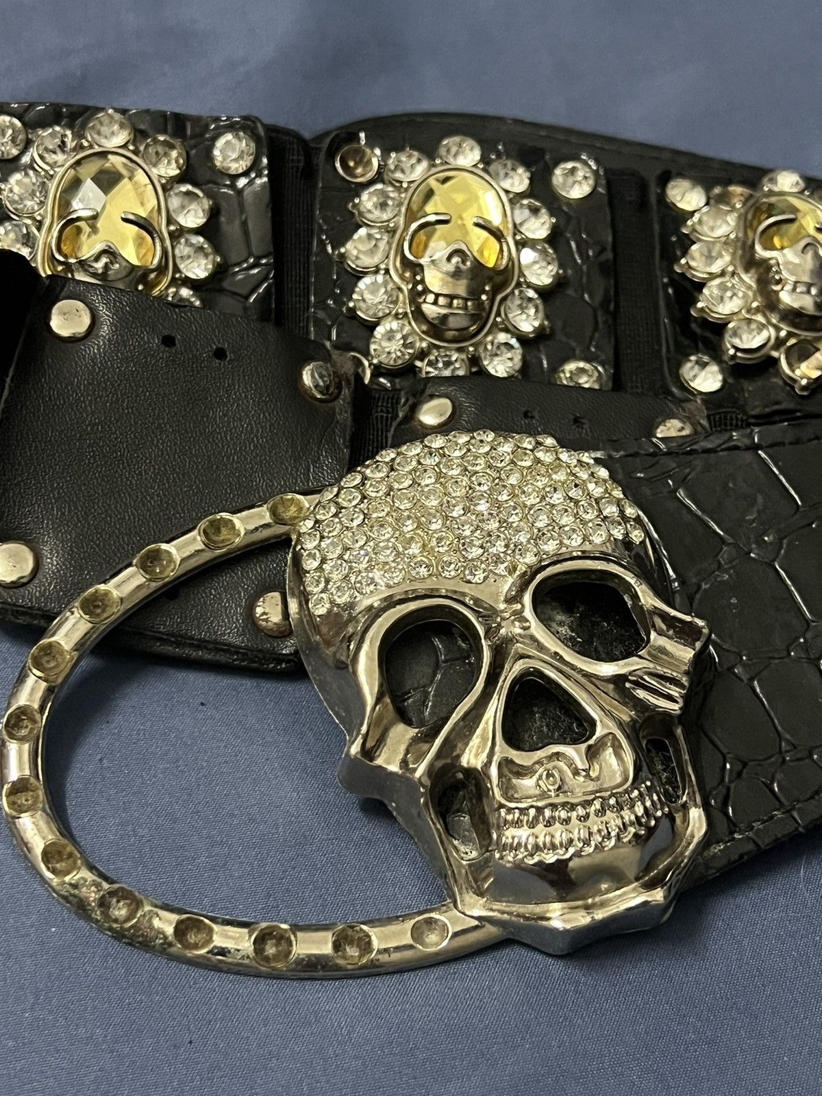 Other Skull bunkle elastic belt rhinestone punk rock Size ONE SIZE - 8 Thumbnail