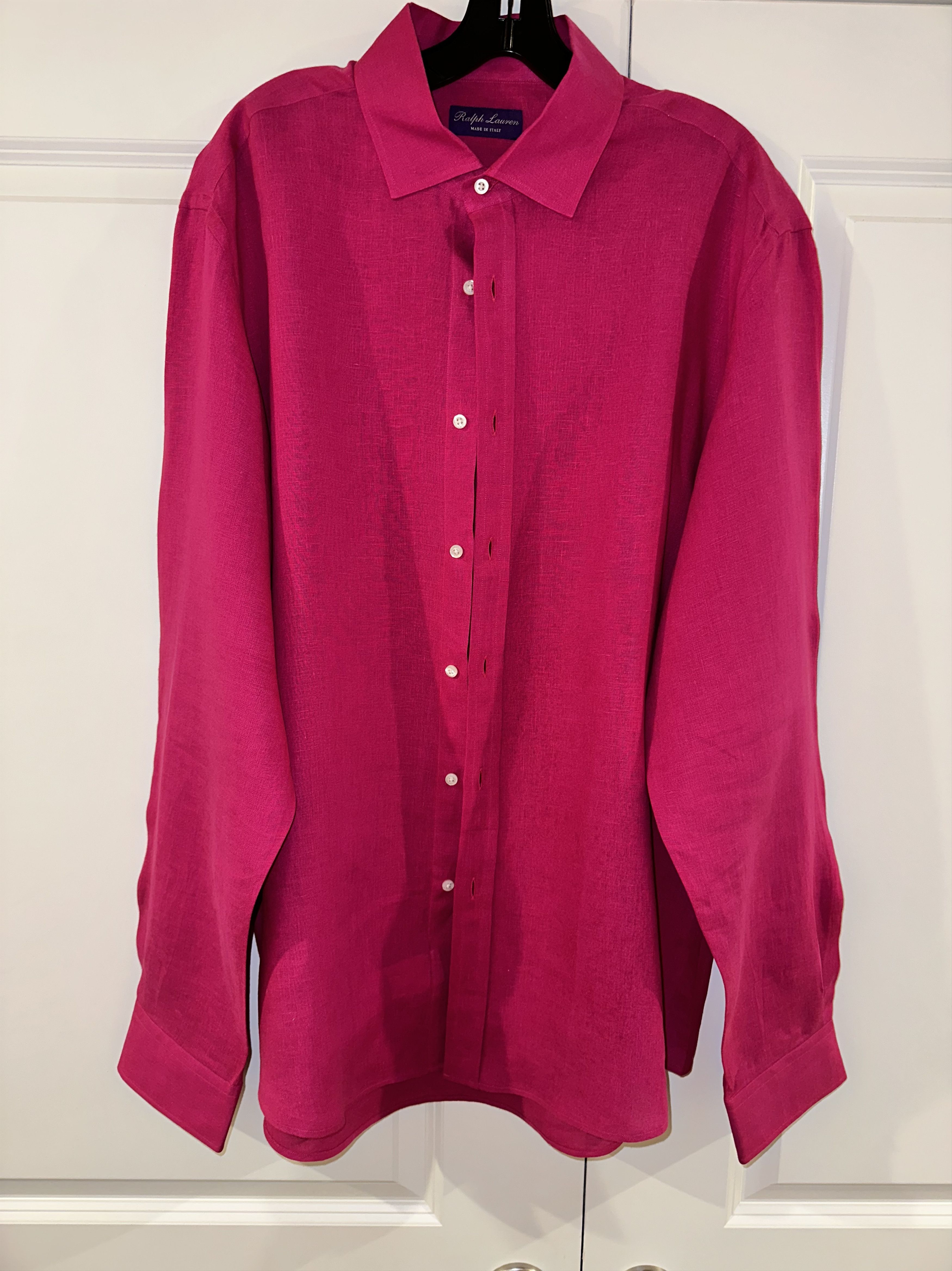 image of Ralph Lauren Purple Label Ralph Laurent Purple Label Aston Linen Shirt $495 Size 17.5 in Pink, Men'