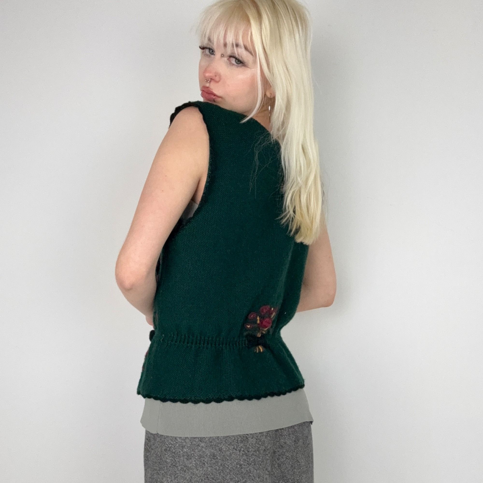 Vintage M - Vintage 80s Wool Green Embroidered Cardigan Size M / US 6-8 / IT 42-44 - 3 Thumbnail