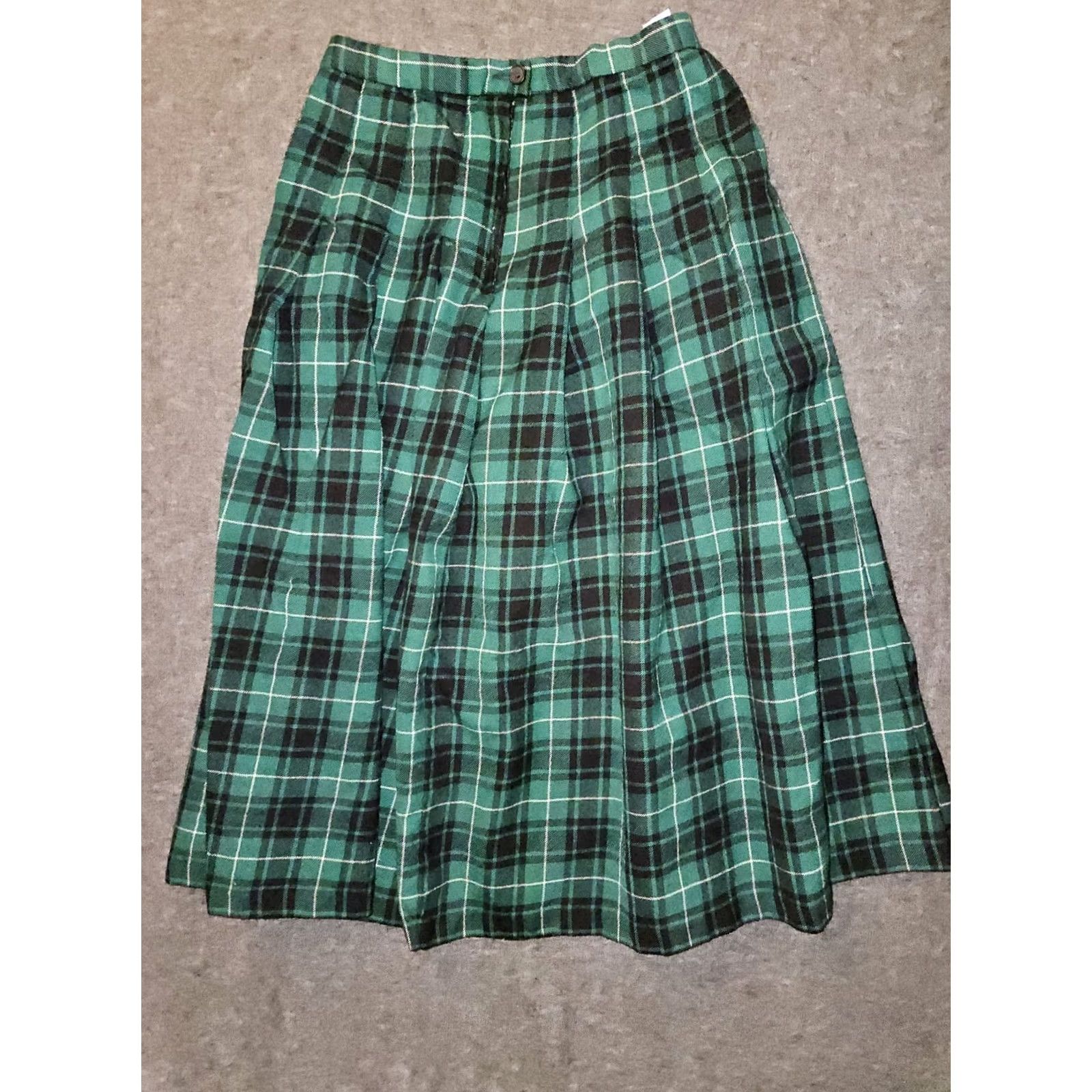 Pendleton Pendleton Wool Maxi Skirt Women's 8 Green Plaid Pleated Button Zip USA Vintage 80s Preppy Womens Fashion Size 30" / US 8 / IT 44 - 5 Thumbnail