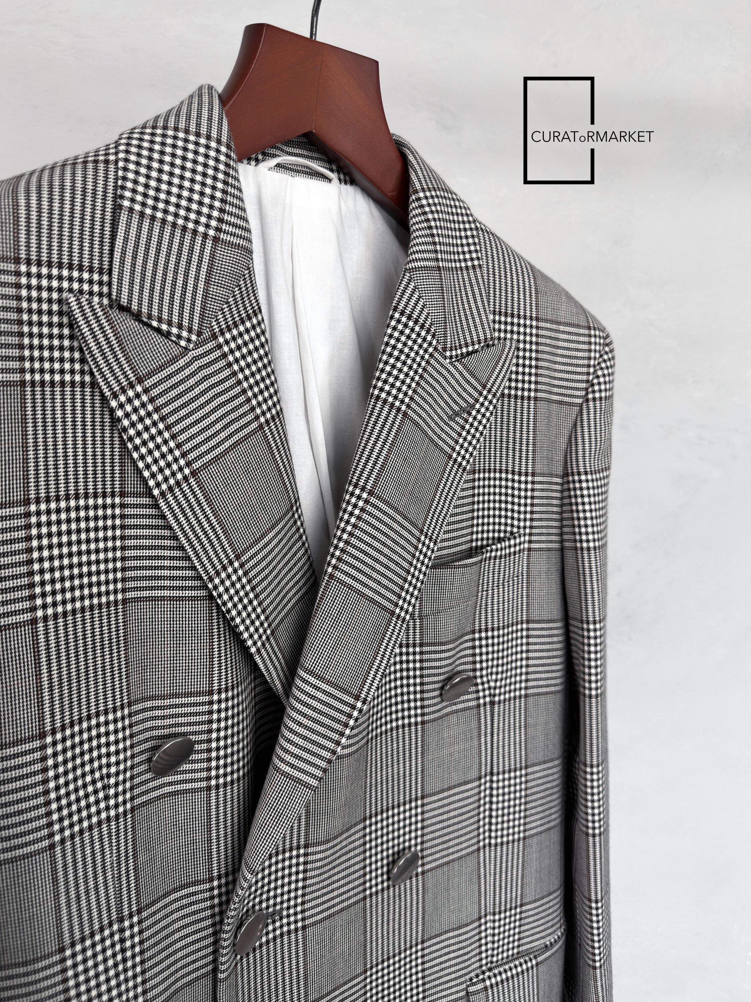 Calvin Klein 205W39NYC EU48 Iconic Raf Houndstooth Check Stripe Long Wool Coat FW18 Size US M / EU 48-50 / 2 - 2 Thumbnail