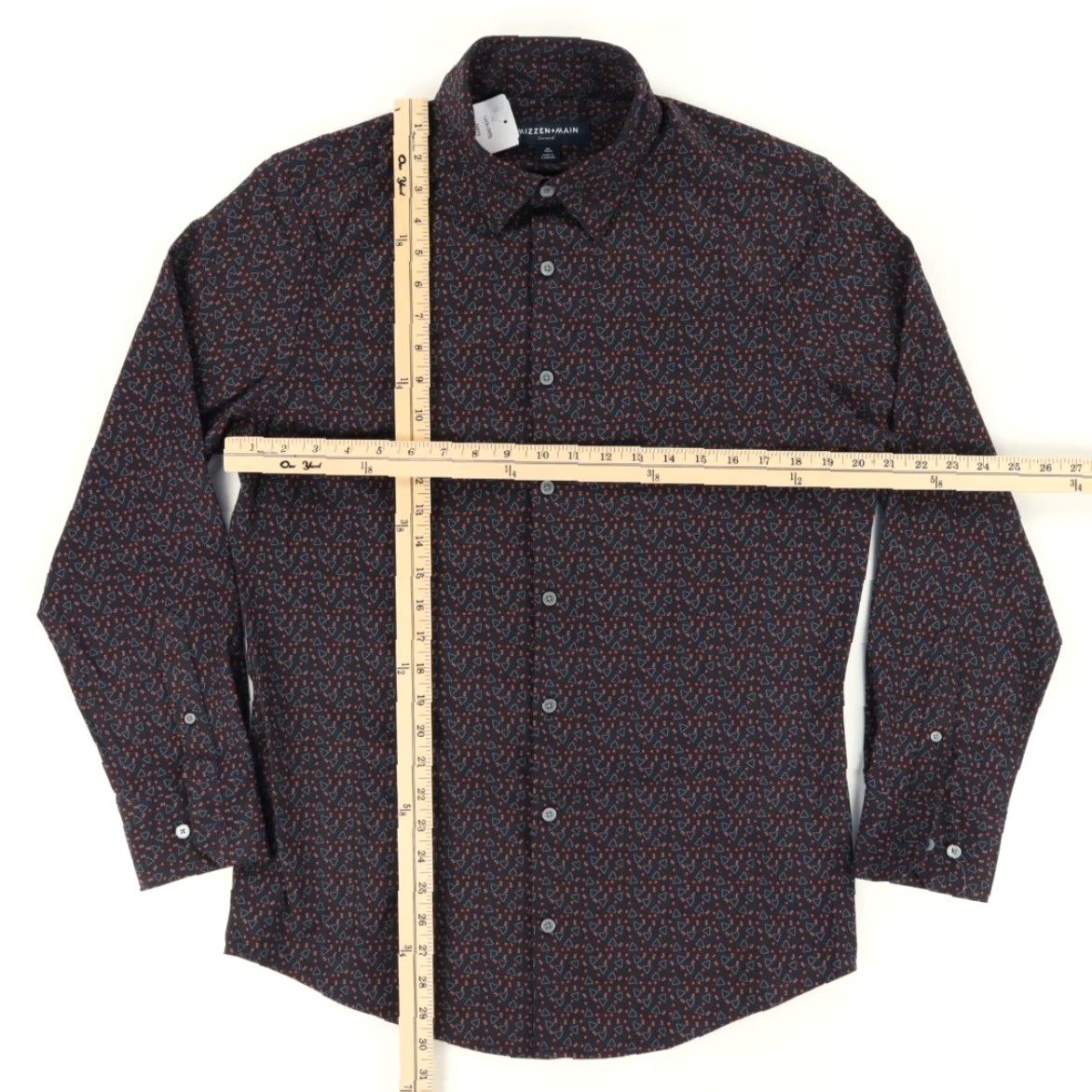 Mizzen+Main Mizzen + Main Leeward Trim Billiards High Stretch Polyester All Over Print Long Sleeve Button Up Shirt Navy Blue Men's M Size US M / EU 48-50 / 2 - 3 Thumbnail