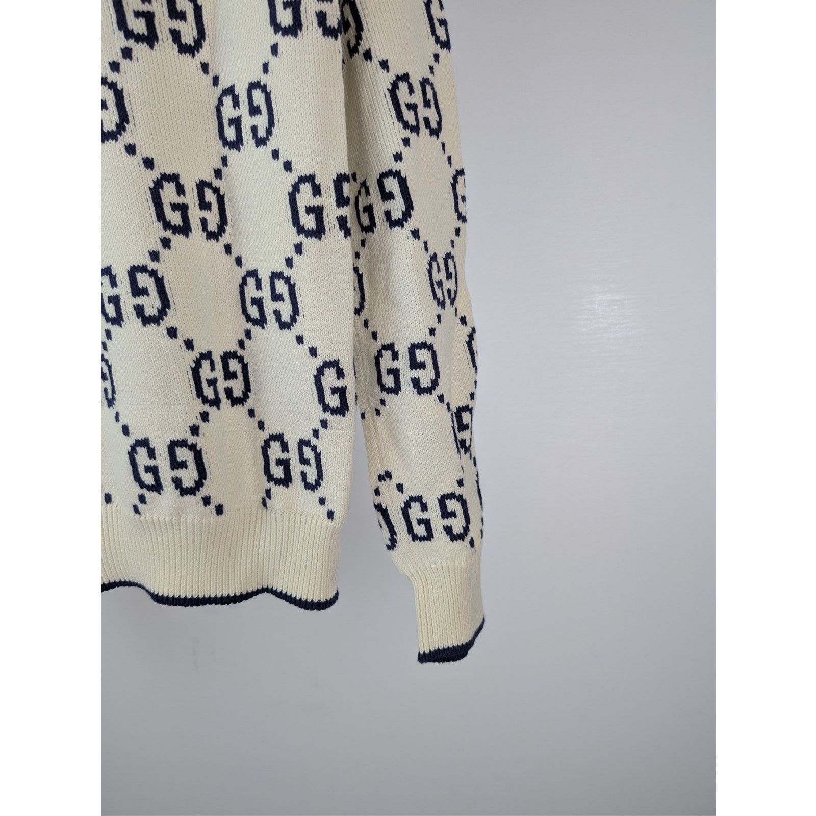 Gucci o1rshd1 GG Cotton Knit Sweater in Ivory / Navy Blue Size US M / EU 48-50 / 2 - 14 Thumbnail