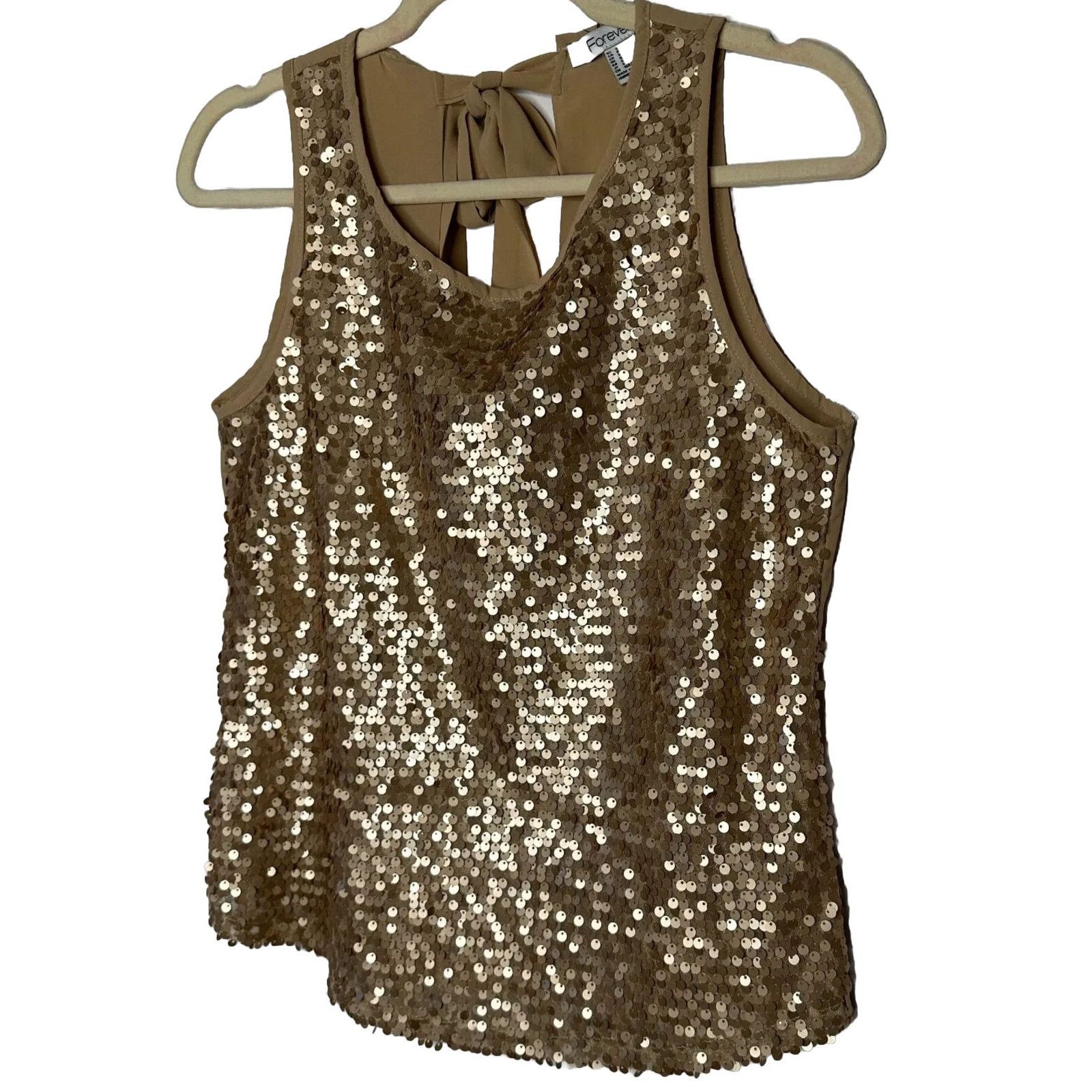 Forever 21 Night Out Copper Gold Sequin Sleeveless Open Back Blouse S Size S / US 4 / IT 40 - 1 Thumbnail