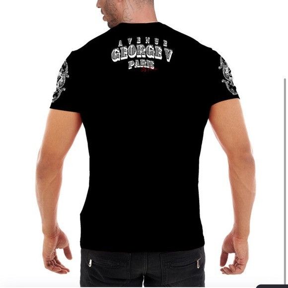 Designer George V Black White Designer Men’s Rhinestone Tee Shirt Size US M / EU 48-50 / 2 - 2 Thumbnail