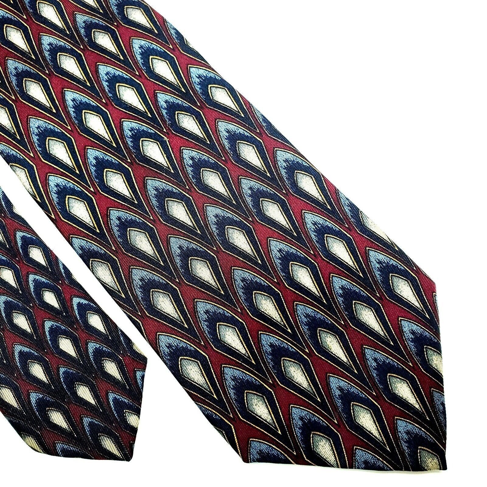 Designer JZ Richards Parisian Silk Tie Dark Red Geometric Wide Size ONE SIZE - 1 Thumbnail