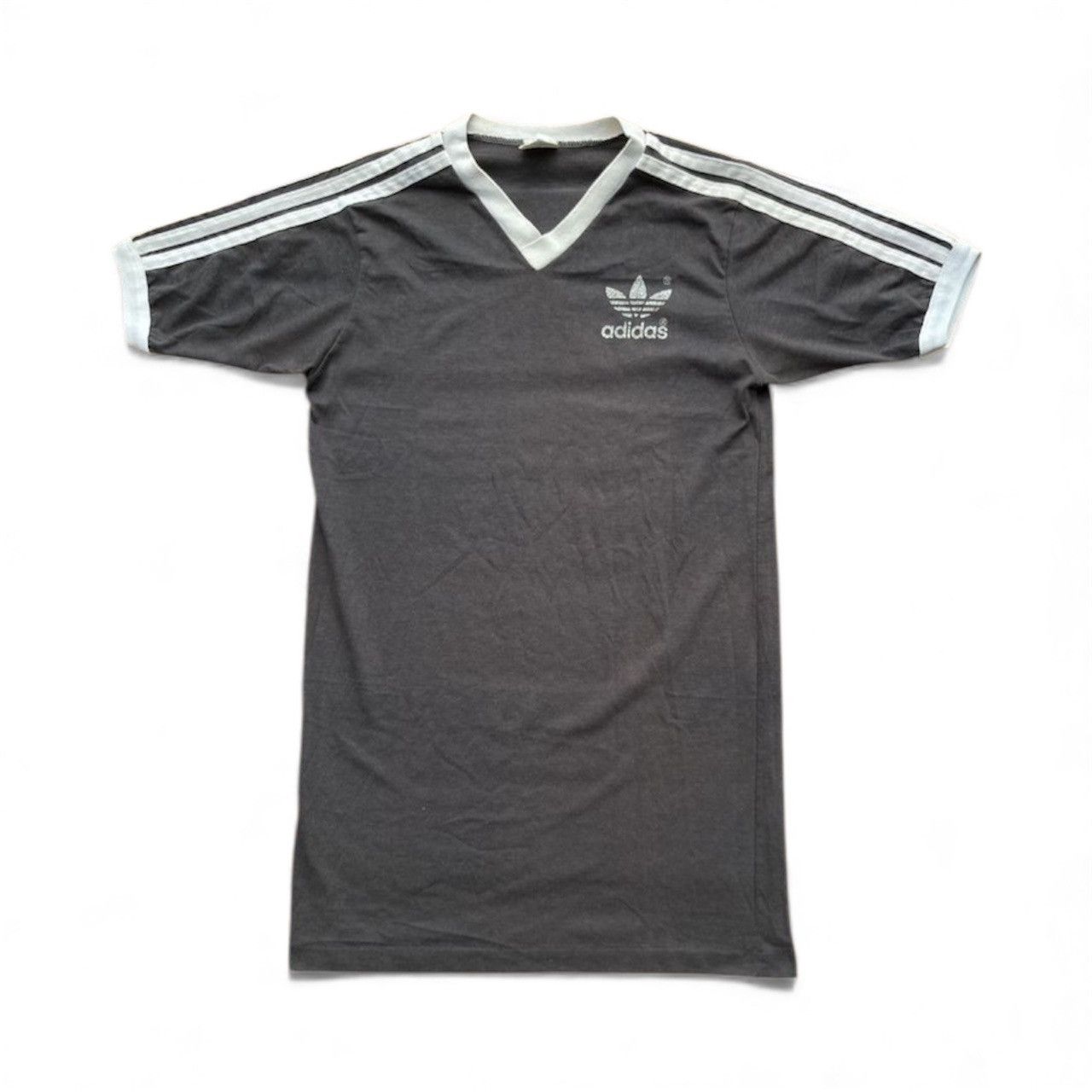 Vintage Vintage 80s Adidas Trefoil Logo V-neck T shirt Size US M / EU 48-50 / 2 - 1 Thumbnail