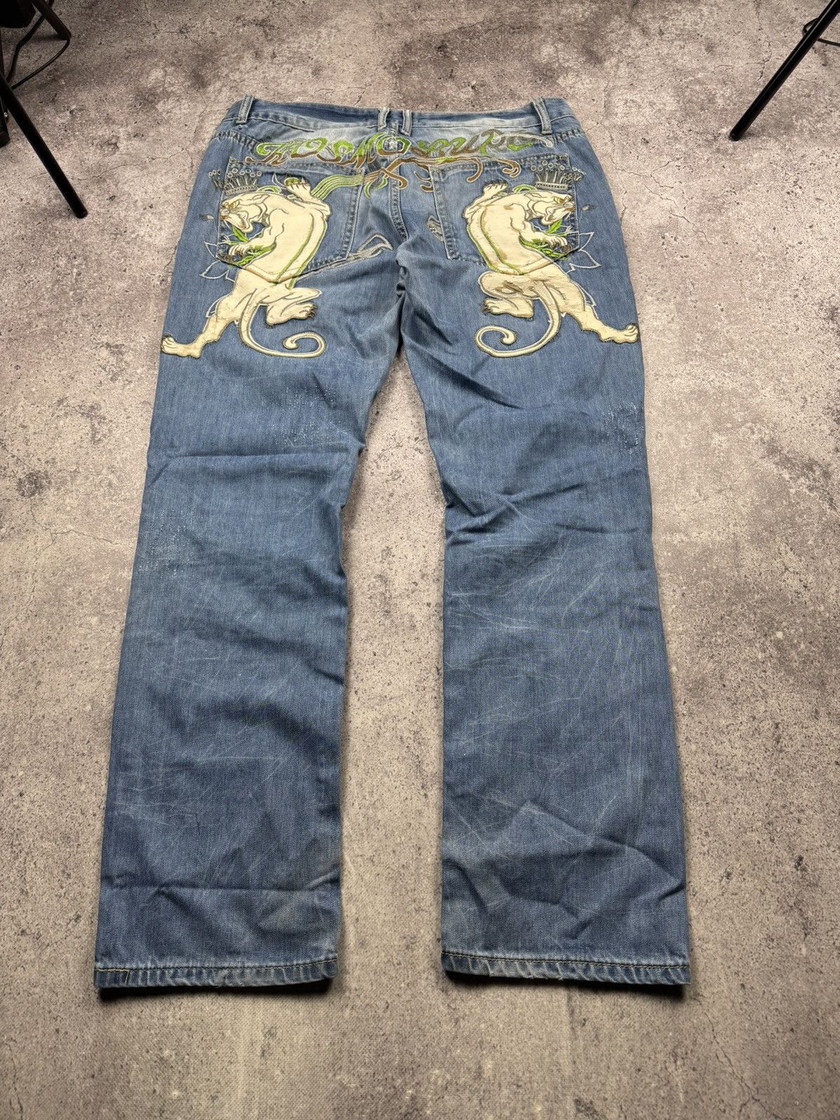 Japanese Brand Y2K Kosmo Lupo Jeans Panther Logo Back Washed Denim Ed Hardy Size US 36 / EU 52 - 6 Thumbnail