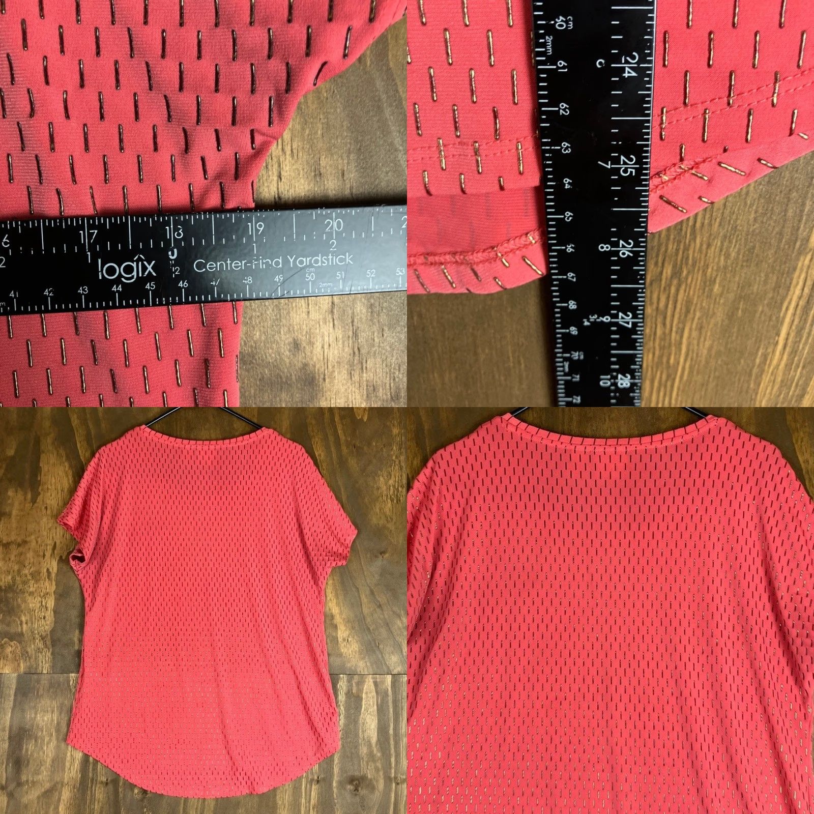Vintage Chicos Women Blouse Coral Gold Beaded Short Sleeve Round Neck Stretch 1 (M) Size M / US 6-8 / IT 42-44 - 8 Thumbnail