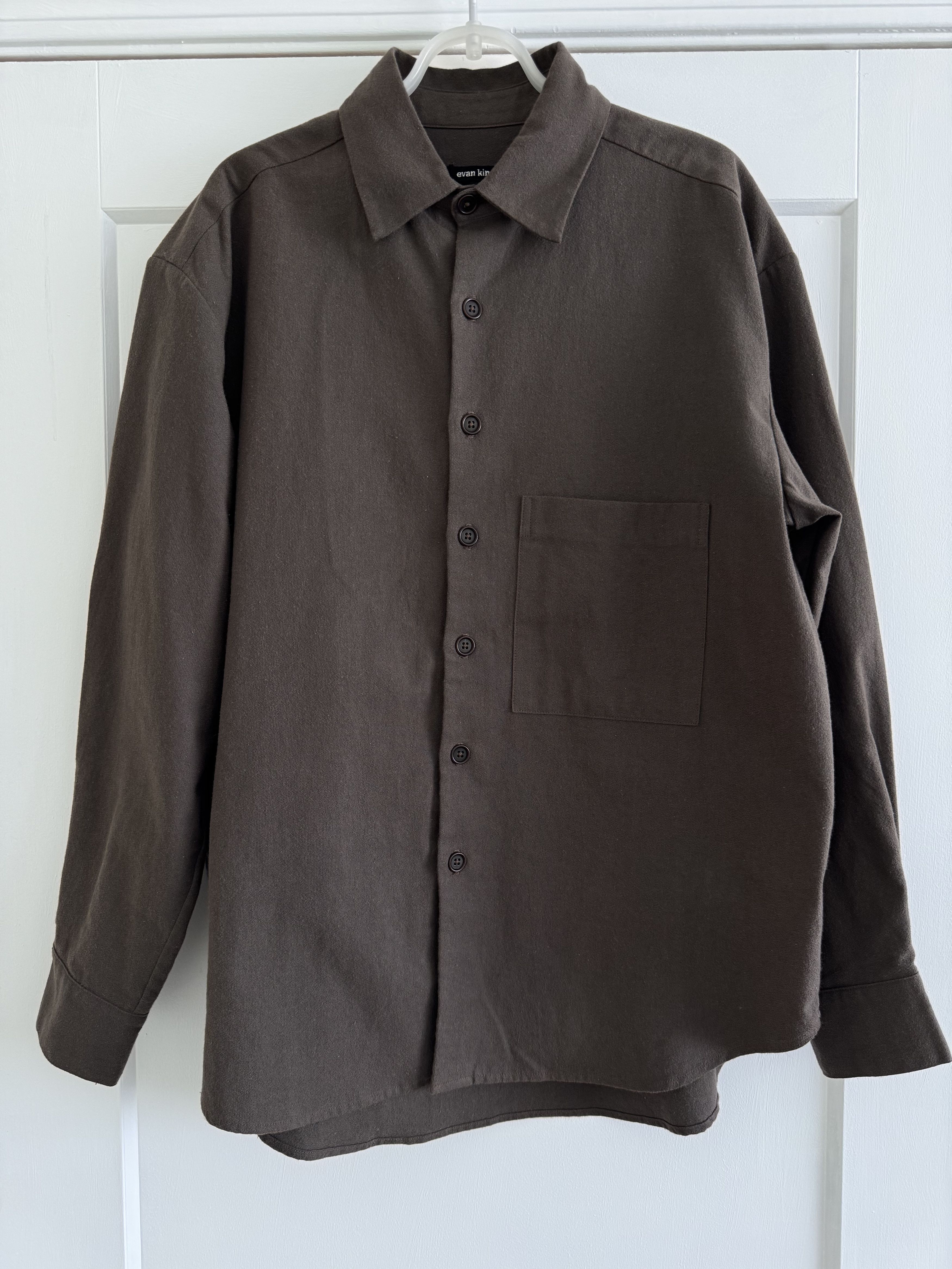 Evan Kinori Big Shirt Two Yarn Dyed Cotton Brown Small