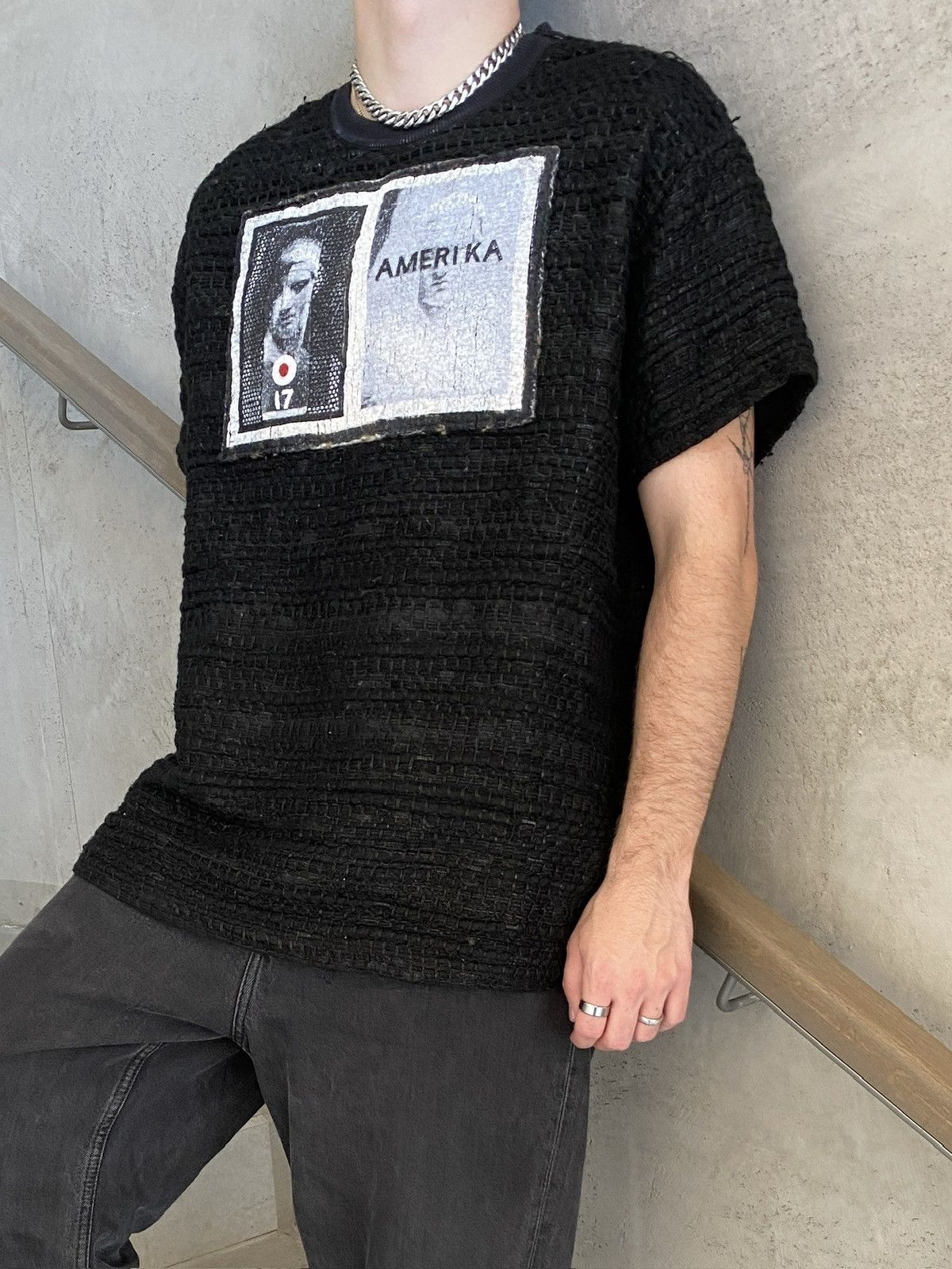 Riccardo Tisci Givenchy FW13 Runway – “Amerika” Waxed Wool Blend T-Shirt Size US L / EU 52-54 / 3 - 5 Thumbnail