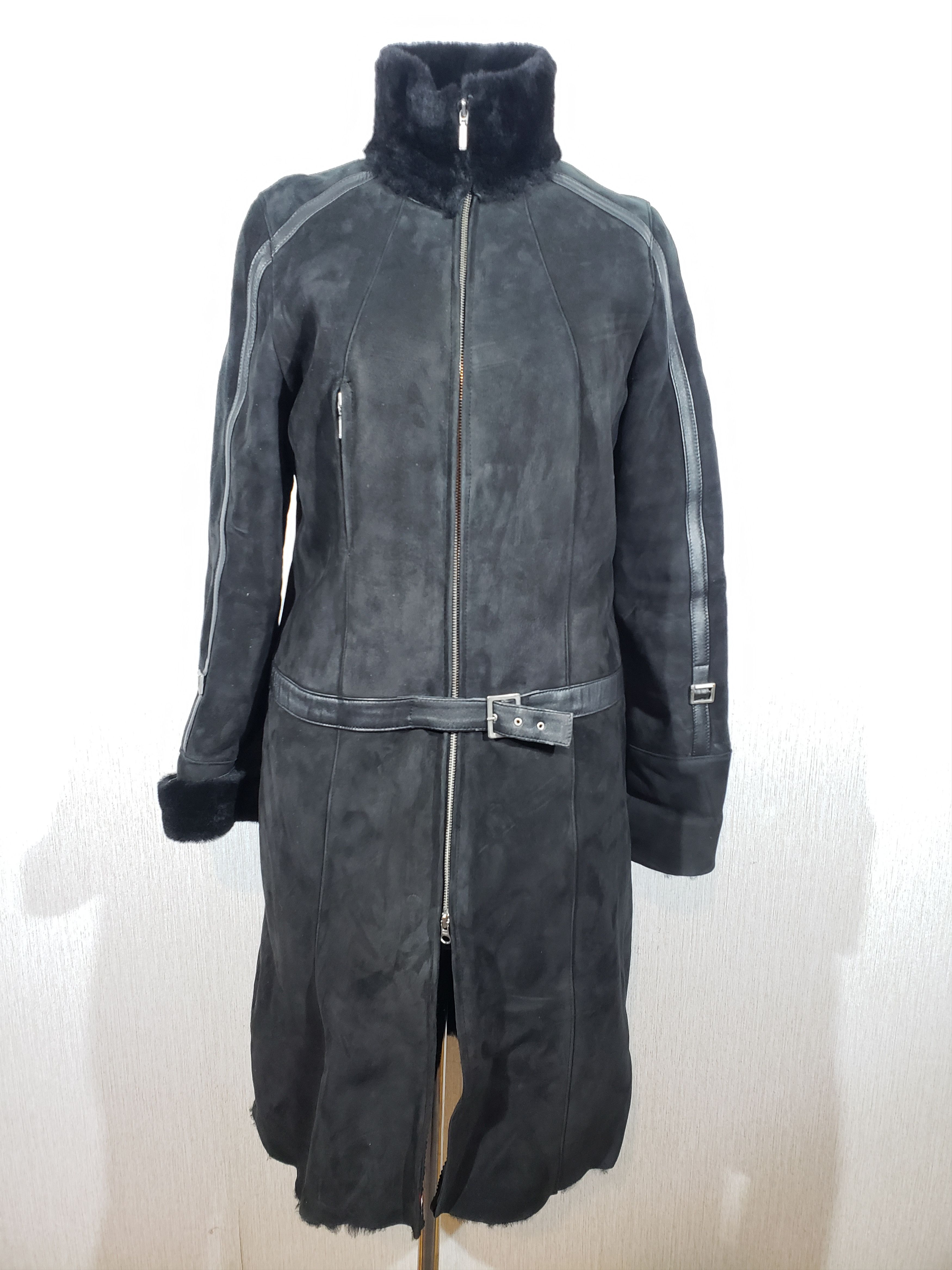 Genuine Leather Stylish black sheepskin coat with metal zipper. Size XL / US 12-14 / IT 48-50 - 1 Thumbnail