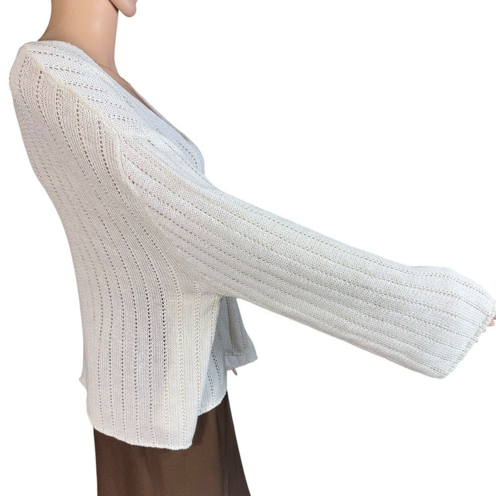 Zara Zara Linen Blend V-Neck Knit Ivory Sweater Size L Size L / US 10 / IT 46 - 3 Thumbnail