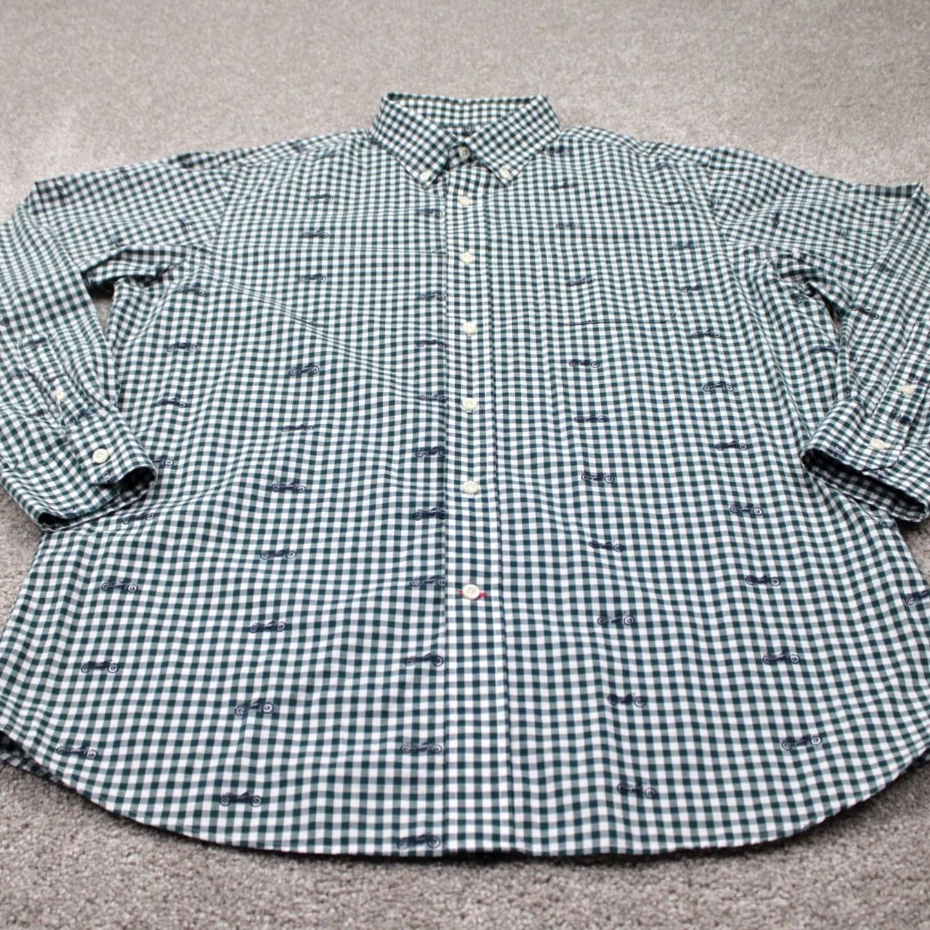 Cremieux Cremieux Classics Shirt Mens Large Green Ginham Motorcycle Print L/S Cotton Size US L / EU 52-54 / 3 - 3 Thumbnail