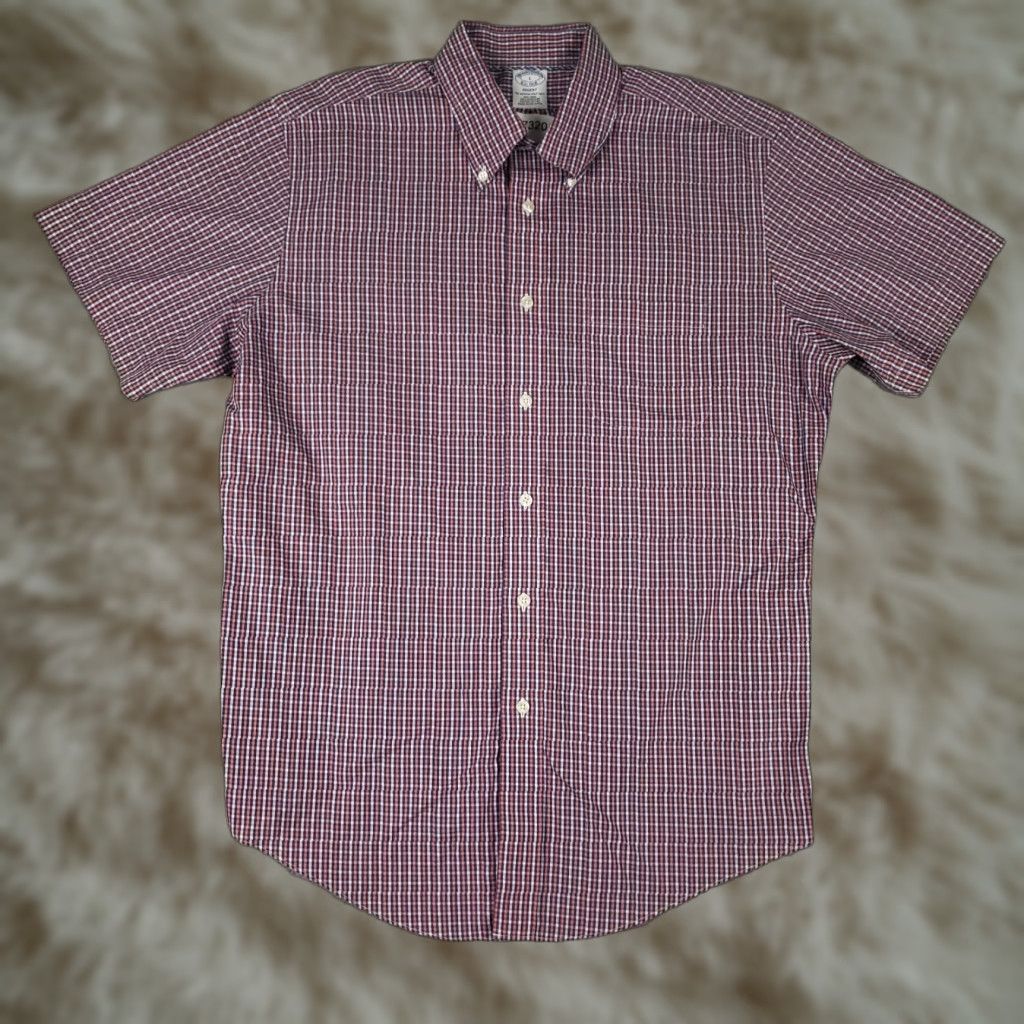 Brooks Brothers Brooks Brothers Shirt Mens Large Pink Blue Plaid Casual Button Up Short Sleeve Size US L / EU 52-54 / 3 - 1 Thumbnail