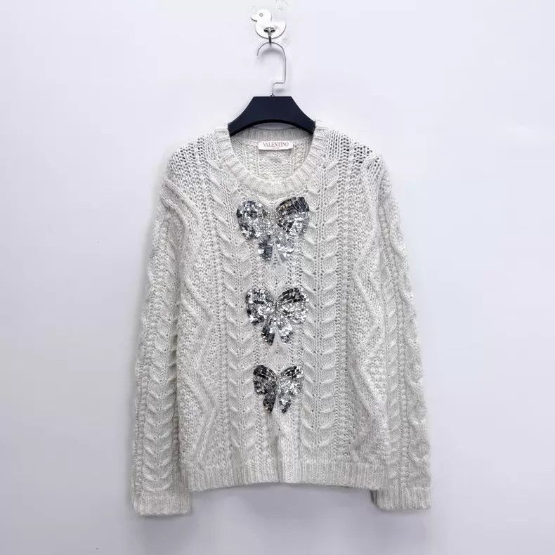Valentino Valentino Mohair-blend bow sequin silver wire knit sweater Size M / US 6-8 / IT 42-44 - 1 Thumbnail