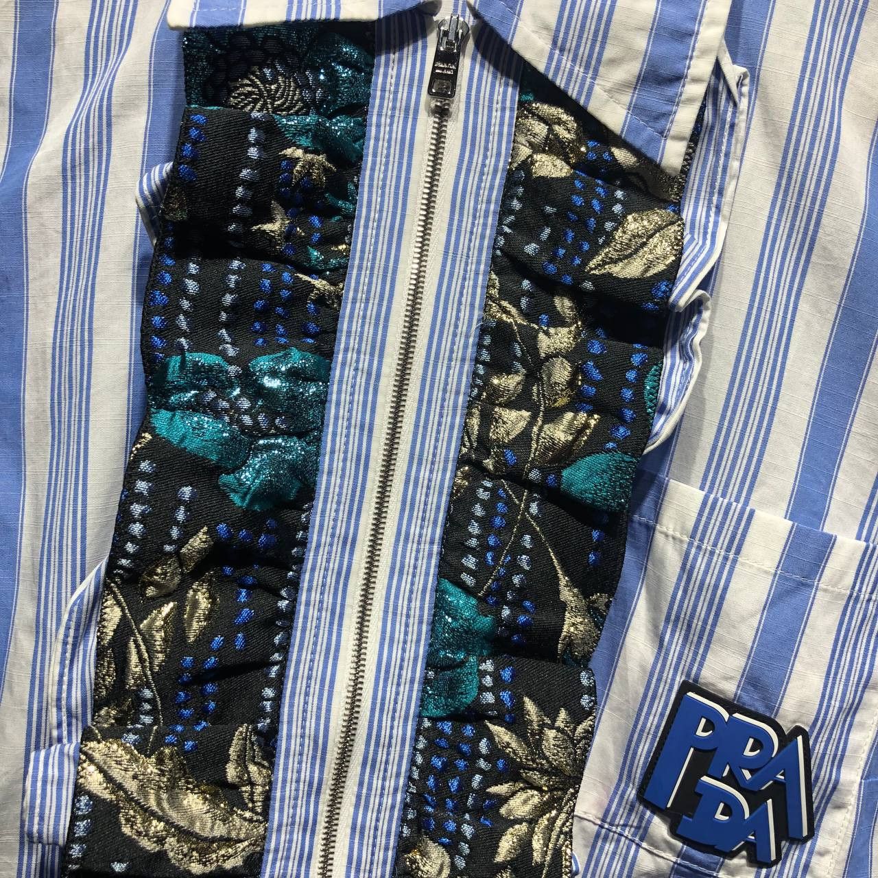 Prada Prada Striped Cotton Brocade Ruffle front shirt Size S / US 4 / IT 40 - 3 Thumbnail