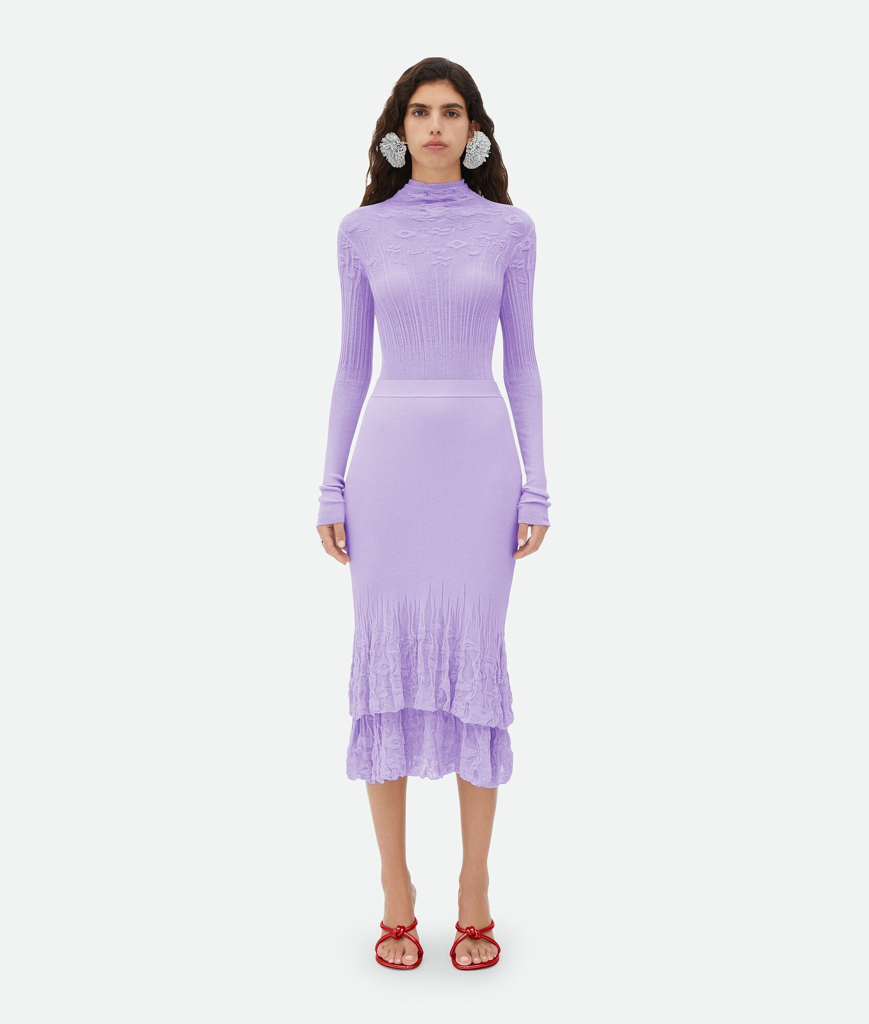 Bottega Veneta cotton flowers 2 In 1 midi skirt purple Size 26" / US 2 / IT 38 - 1 Thumbnail