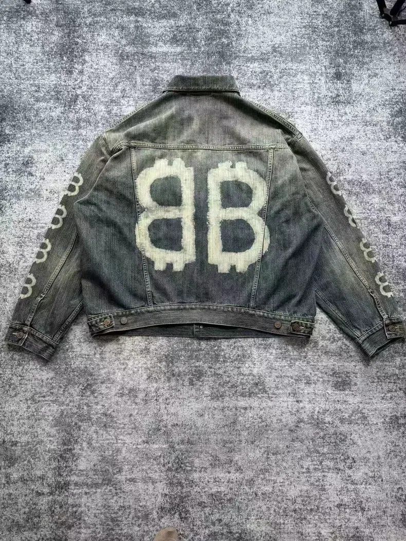 Balenciaga Balenciaga Mud-Dyed Destroyed Double B Bitcoin Denim Jacke Size US S / EU 44-46 / 1 - 2 Thumbnail