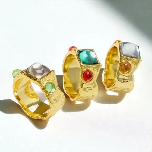 Jewelry Irregular Chunky Ring Gold, Boho Maximalistlist Rings Size ONE SIZE - 3 Thumbnail