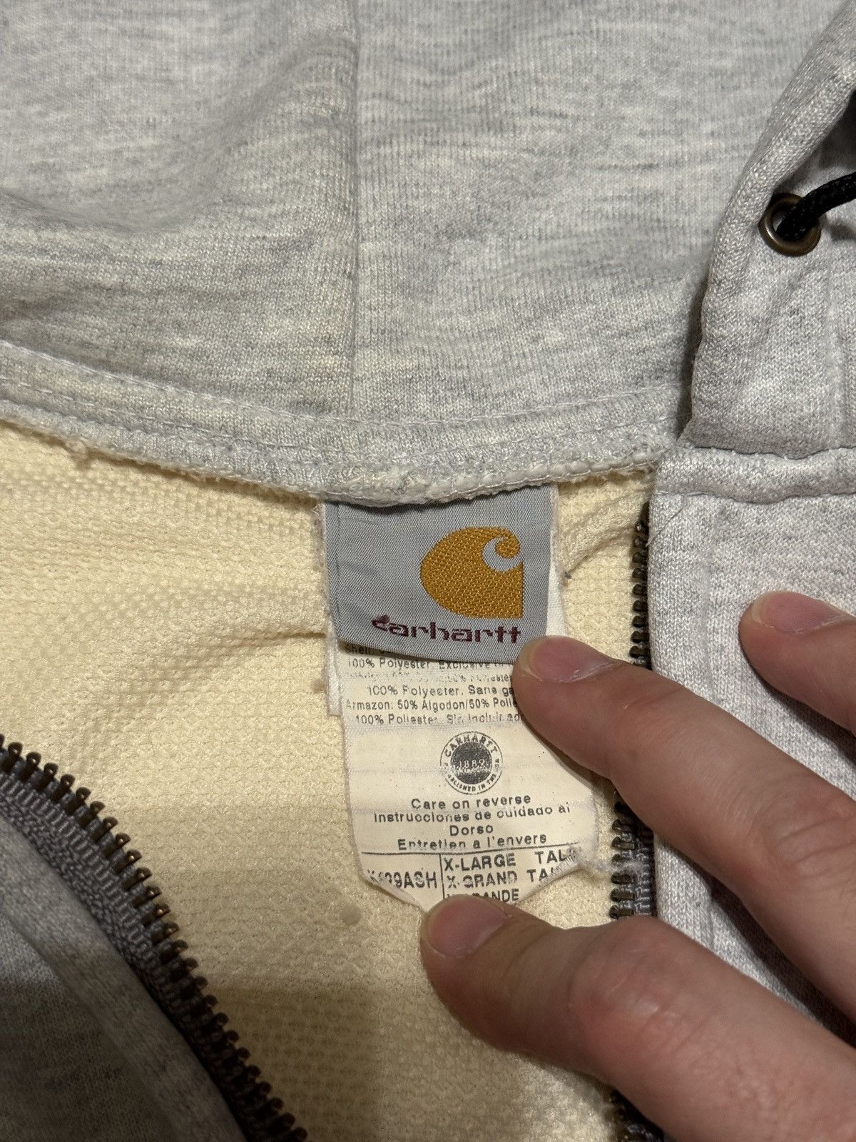 Carhartt Vintage 90s Carhartt Thermal Lined XL Gray Full Zip Hoodie Size US XL / EU 56 / 4 - 3 Thumbnail