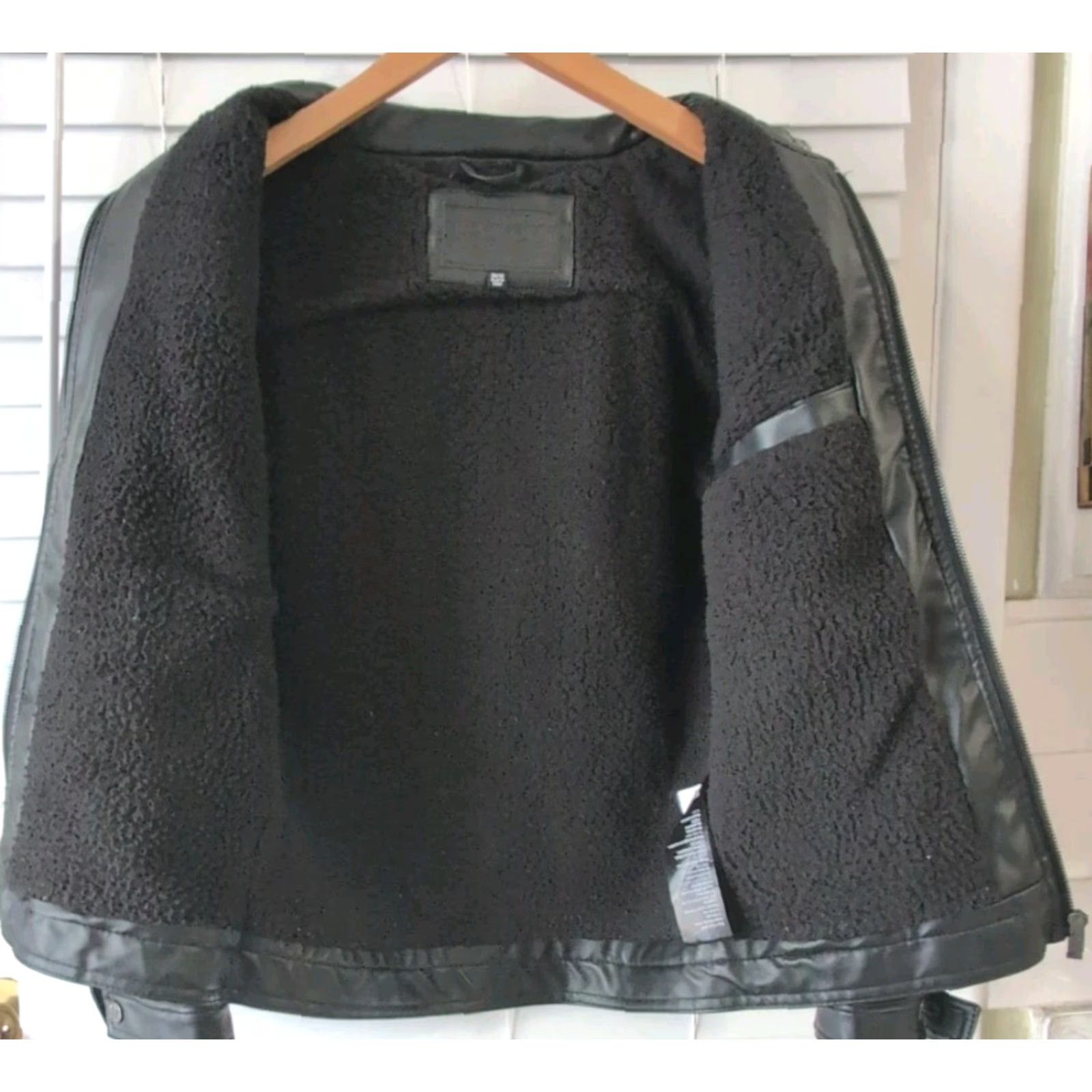 Vintage Blackout Womens Junior Faux Leather Moto Jacket 10/12 Black Fleece Lined Pockets Size L / US 10 / IT 46 - 3 Thumbnail