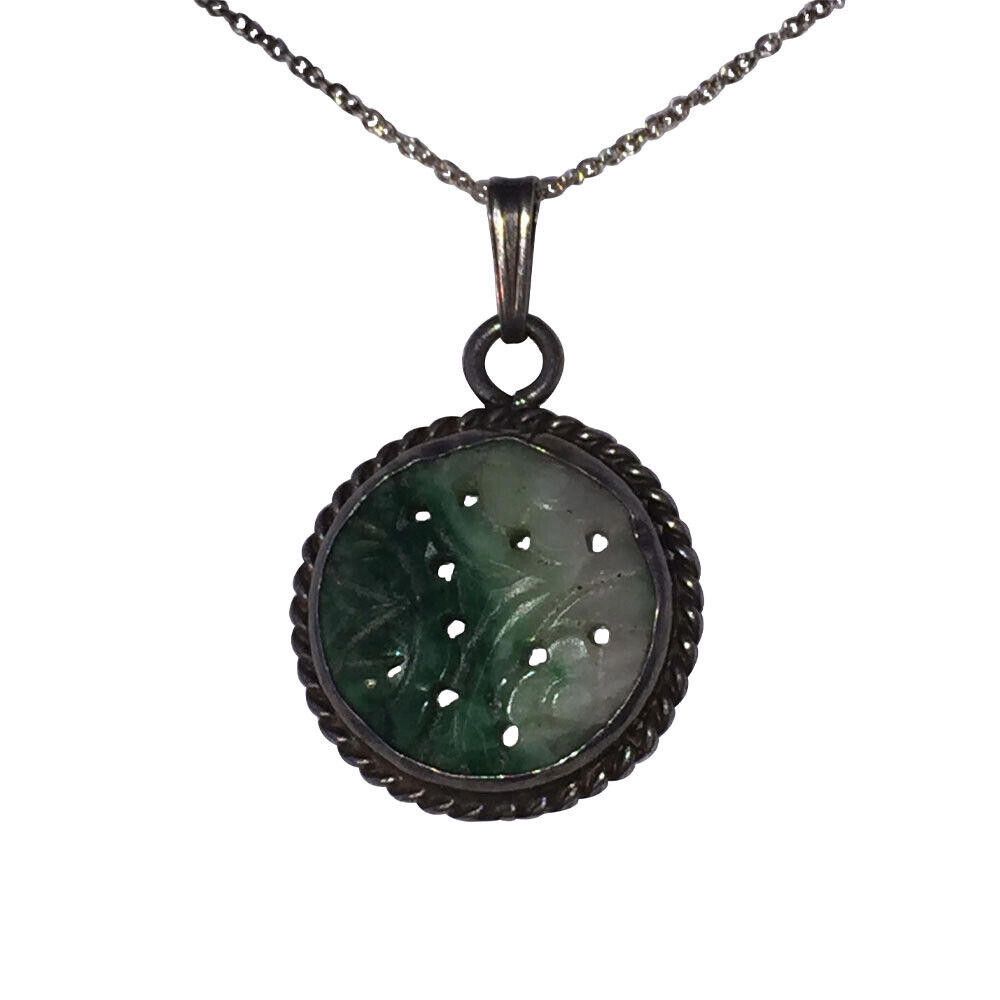 Designer Chinese Carved Jadeite Sterling Pendant and Necklace Size ONE SIZE - 1 Thumbnail