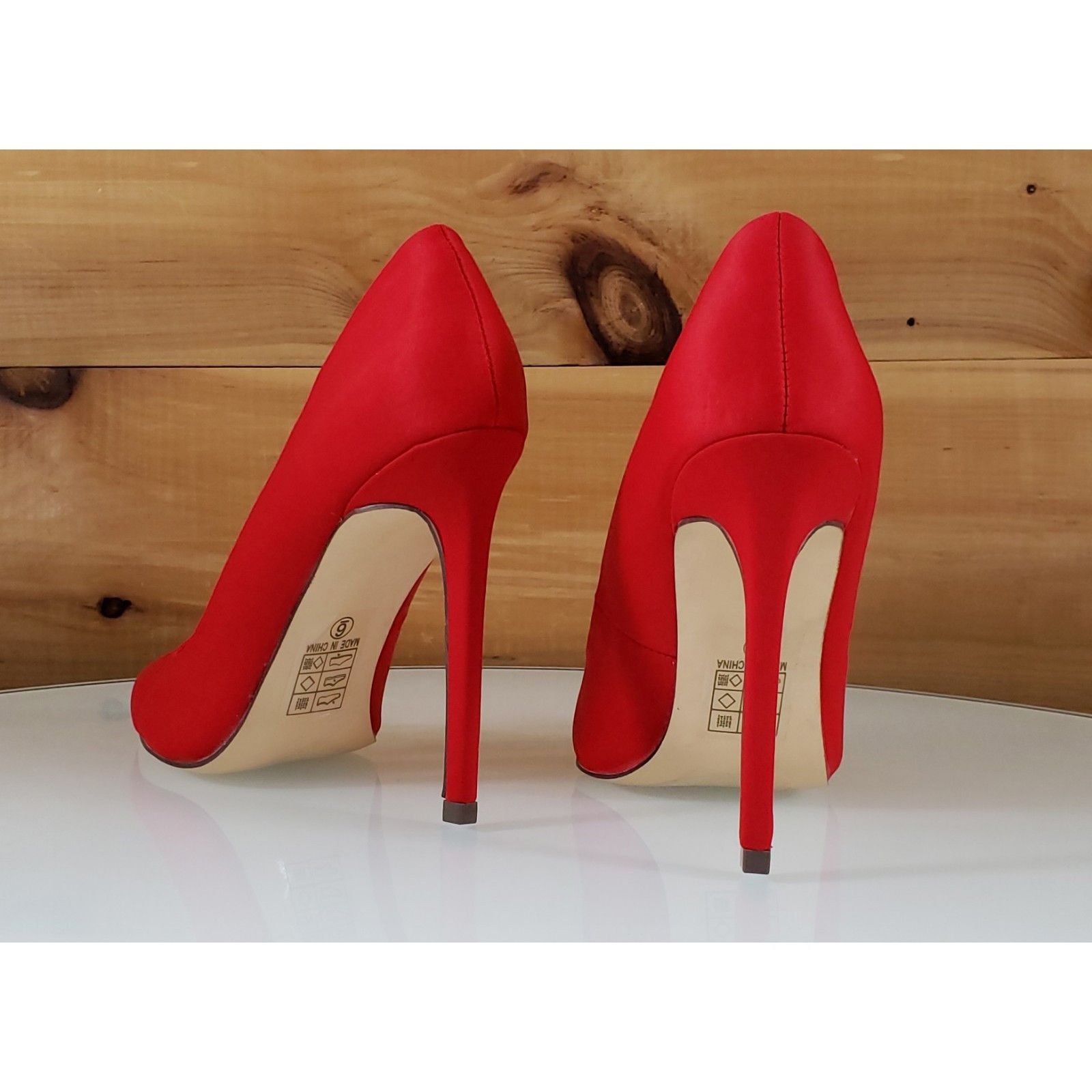 Other So Me Red Sateen Pointy Toe Stiletto Pumps - 4.5" High Heel Size US 8 / IT 38 - 4 Thumbnail