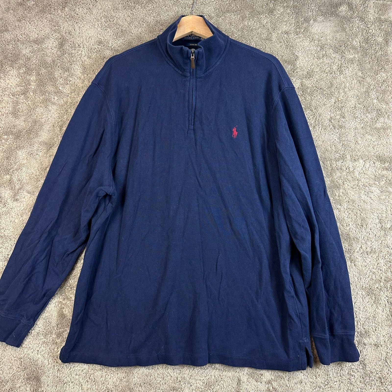 Polo Ralph Lauren Polo Ralph Lauren Estate Rib 1/4 Zip Pullover Blue Red Horse Size US XL / EU 56 / 4 - 1 Thumbnail