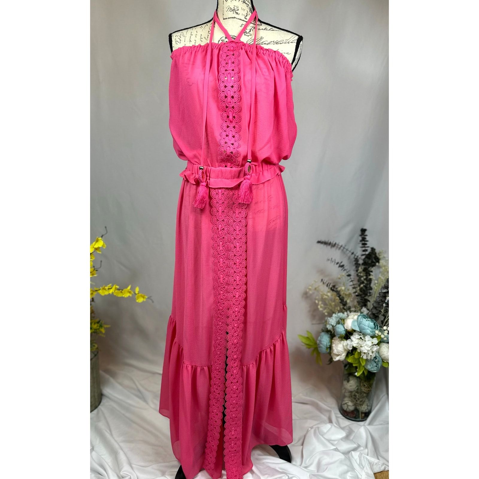 Ramy Brook Ramy Brook Priscilla Sleeveless Halter Tassels Dress Pink L Size L / US 10 / IT 46 - 2 Thumbnail
