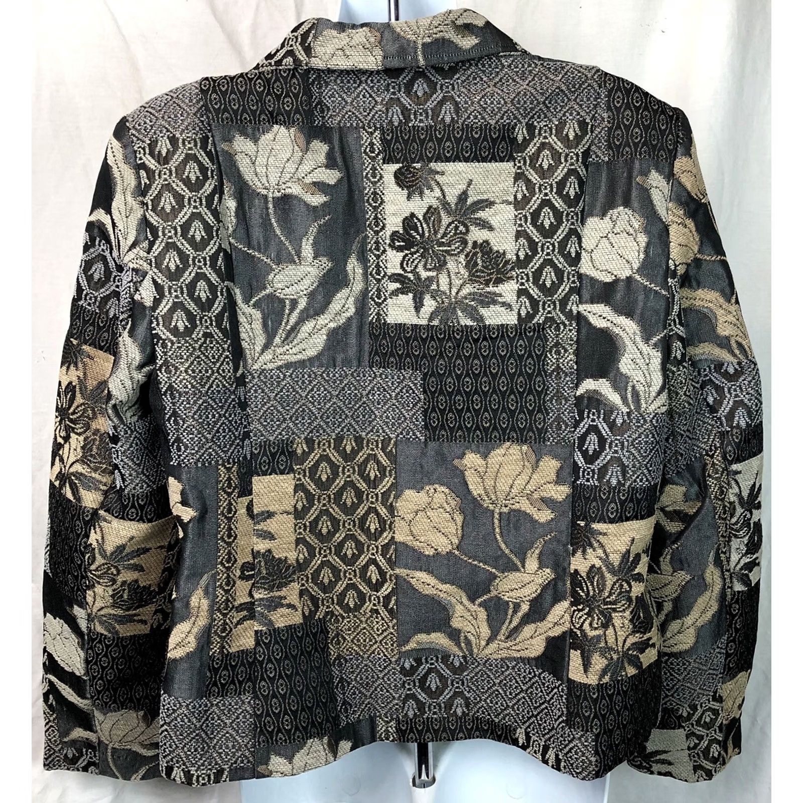 Vintage Dressbarn Jacket L Gray/Taupe Zip Up Collar boho Patchwork Tapestry 2000s Y2K Women Size L / US 10 / IT 46 - 3 Thumbnail