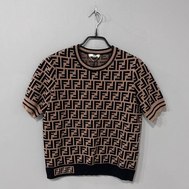 Fendi Fendi Brown old-fashioned double-F knitted short sleeves Size US XXS / EU 40 - 1 Thumbnail