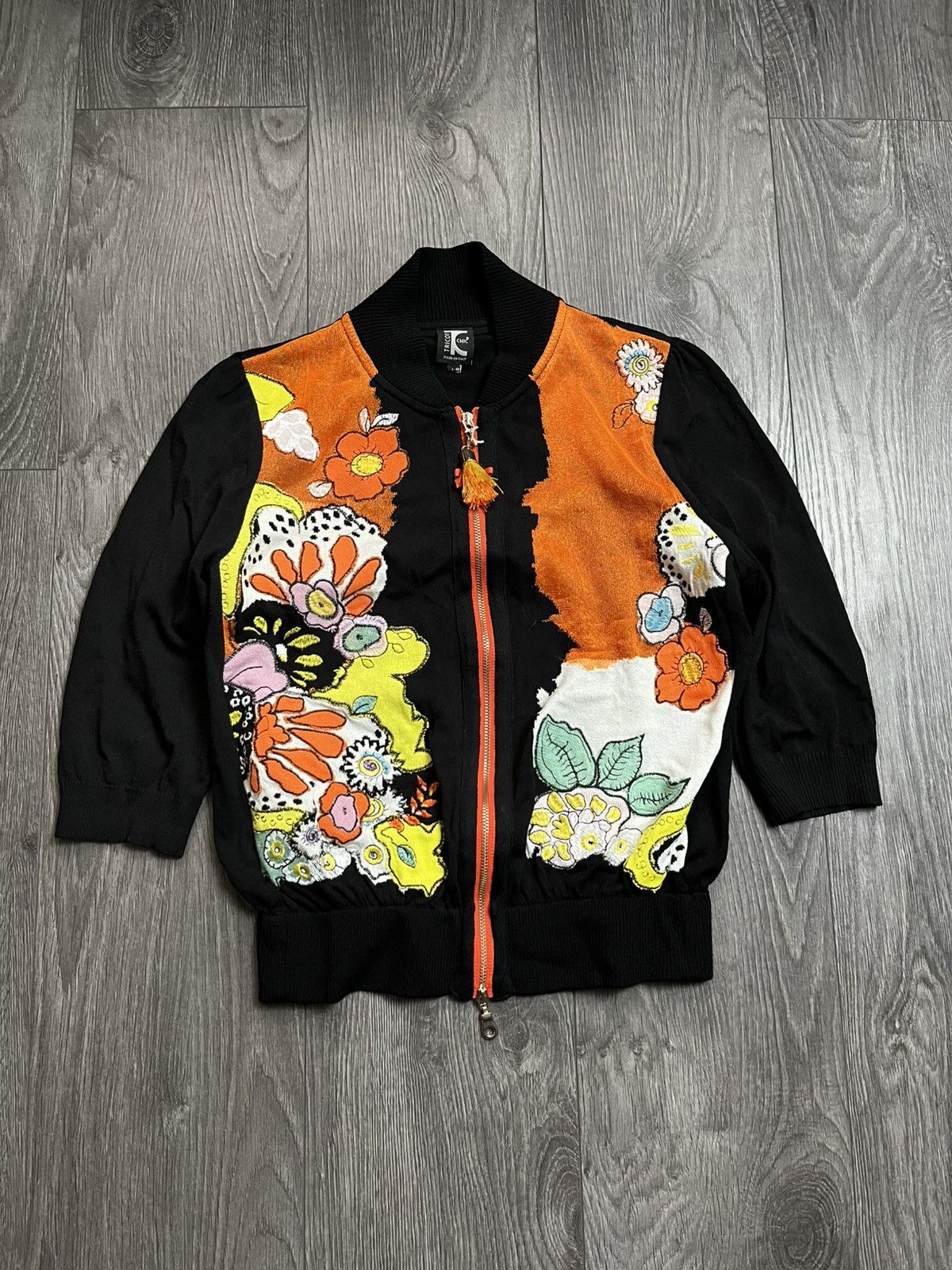 Vintage TRICOT CHIC Italy Vintage Floral Patchwork Knit Cardigan Y2K Size M / US 6-8 / IT 42-44 - 2 Thumbnail