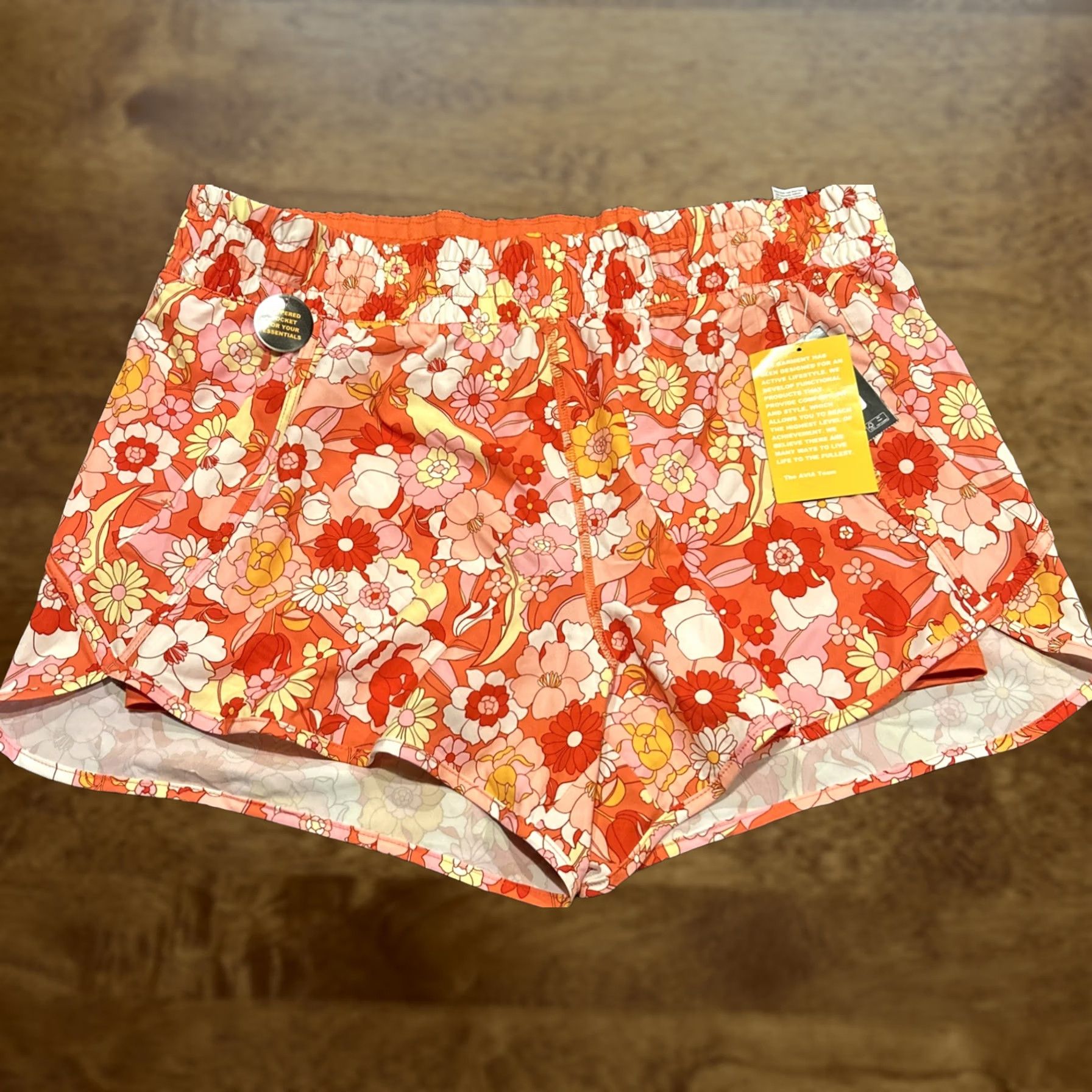 Avia NWT Avia Athletic Shorts Womens 2XL Floral Orange Pink Multicolor Inseam 3.5in Elastic Waist Running CrossFit Jogging Moisture Wicking Athletic Shirt? Size 40" / US 18 - 1 Thumbnail