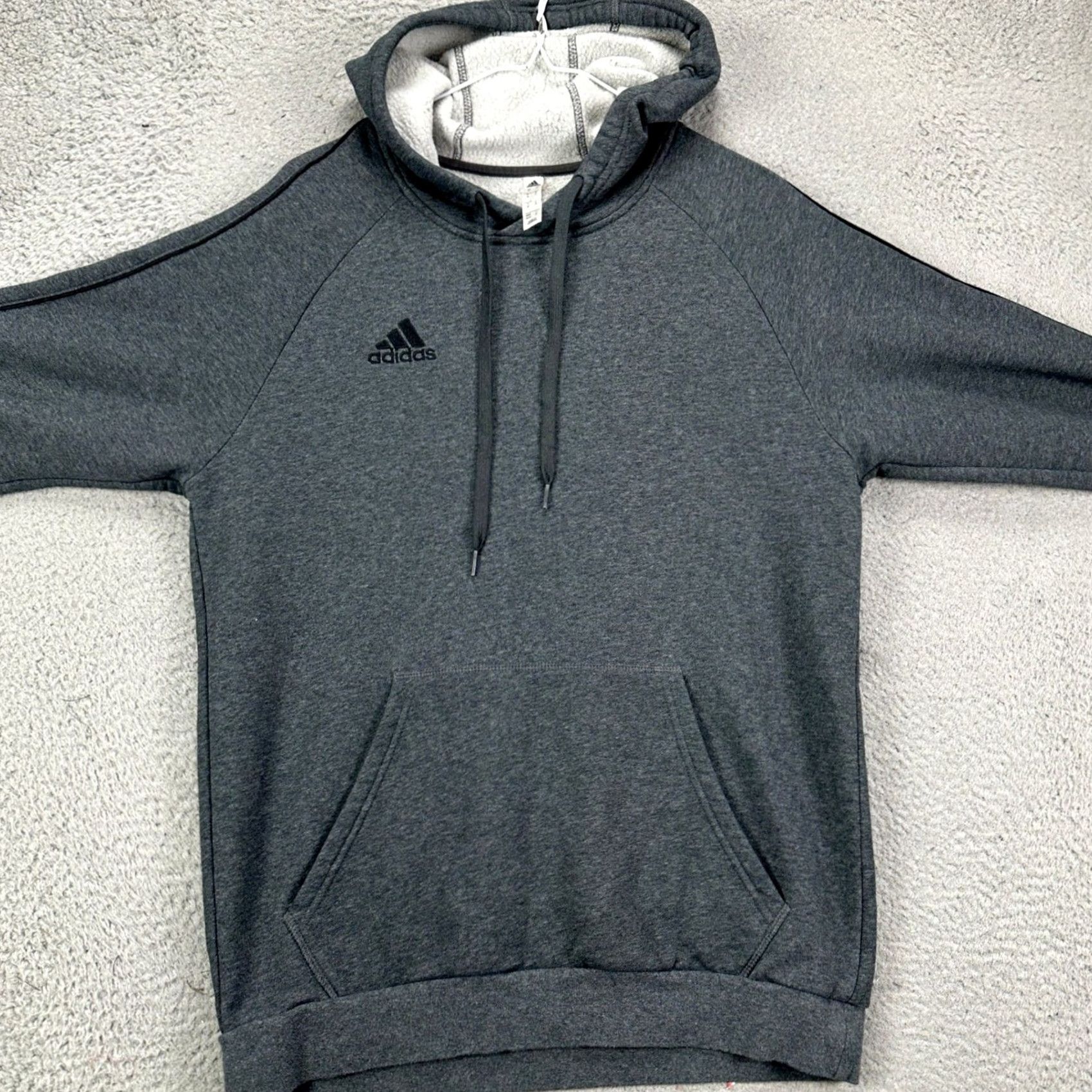 Adidas Adidas Mens Hoodie Sweatshirt Pullover Gray Logo Kangaroo Pocket Drawstring Hooded Sweatshirt M Adult Medium Size US M / EU 48-50 / 2 - 3 Thumbnail