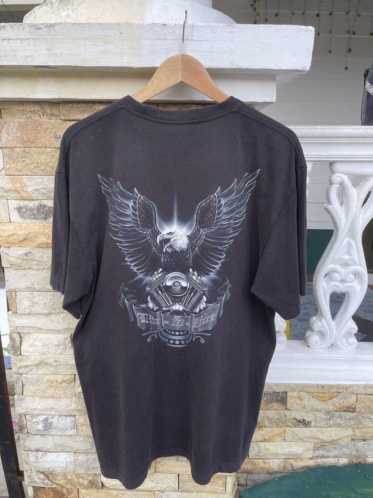 Harley Davidson Last Drop🔥Vtg Motorcycle Eagle Live To Ride Faded T-Shirt Size US XL / EU 56 / 4 - 4 Thumbnail