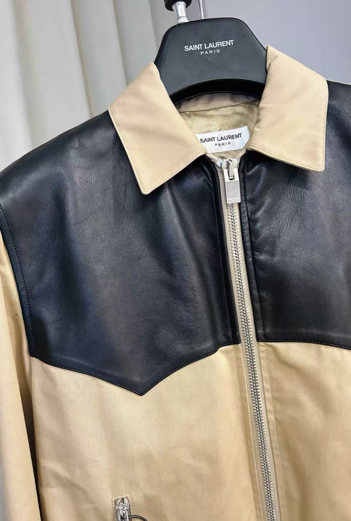 Saint Laurent Paris SS13 Khaki Lambskin Spliced Jacket