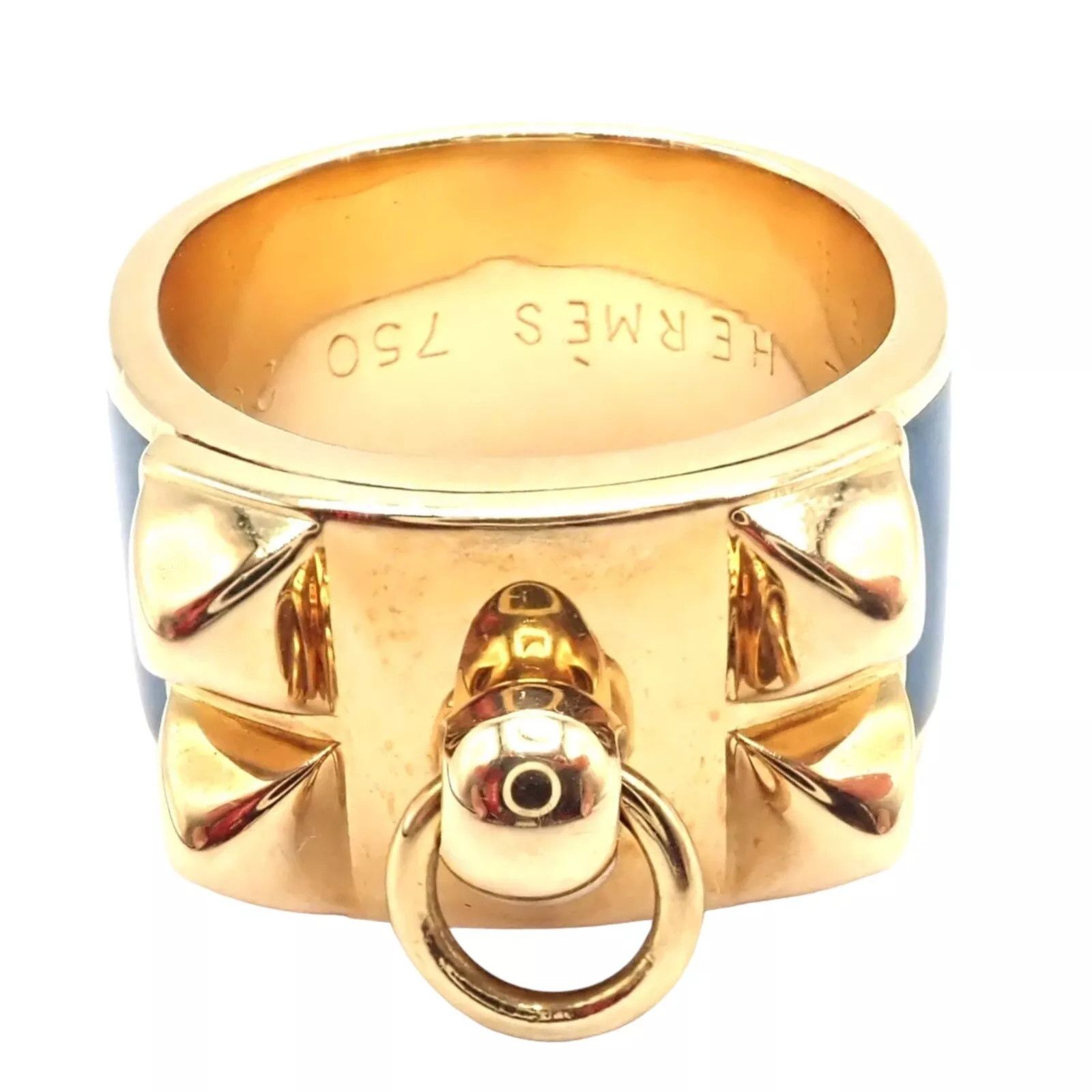 Hermes Collier de Chien 18K Enamel Band Ring Size 6