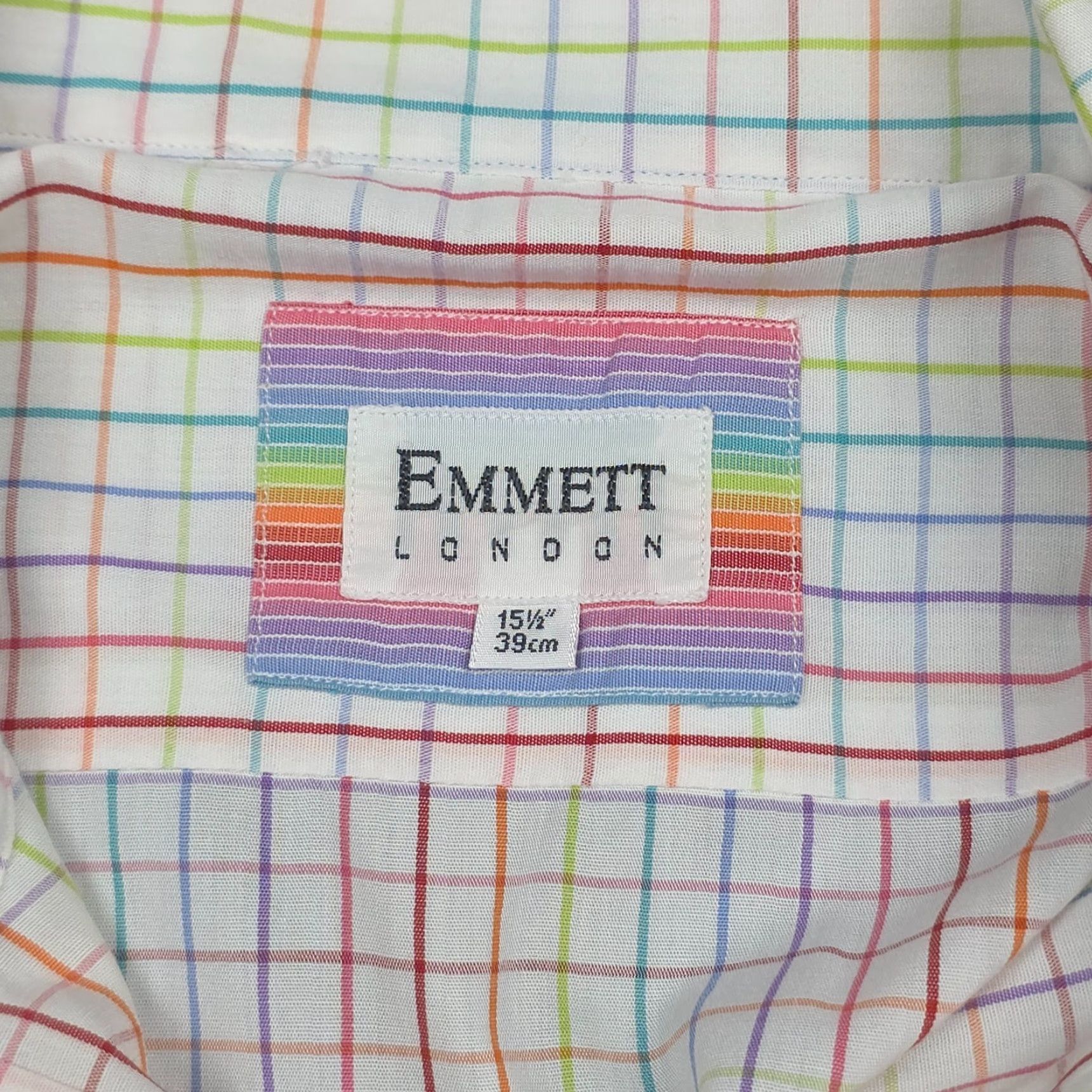 Emmett Emmett Dress Shirt Mens 15.5 / 39CM Striped Rainbow Multi Color Collared Long Sleeve Barrel Cuff Blues Mens Size 42R - 2 Thumbnail